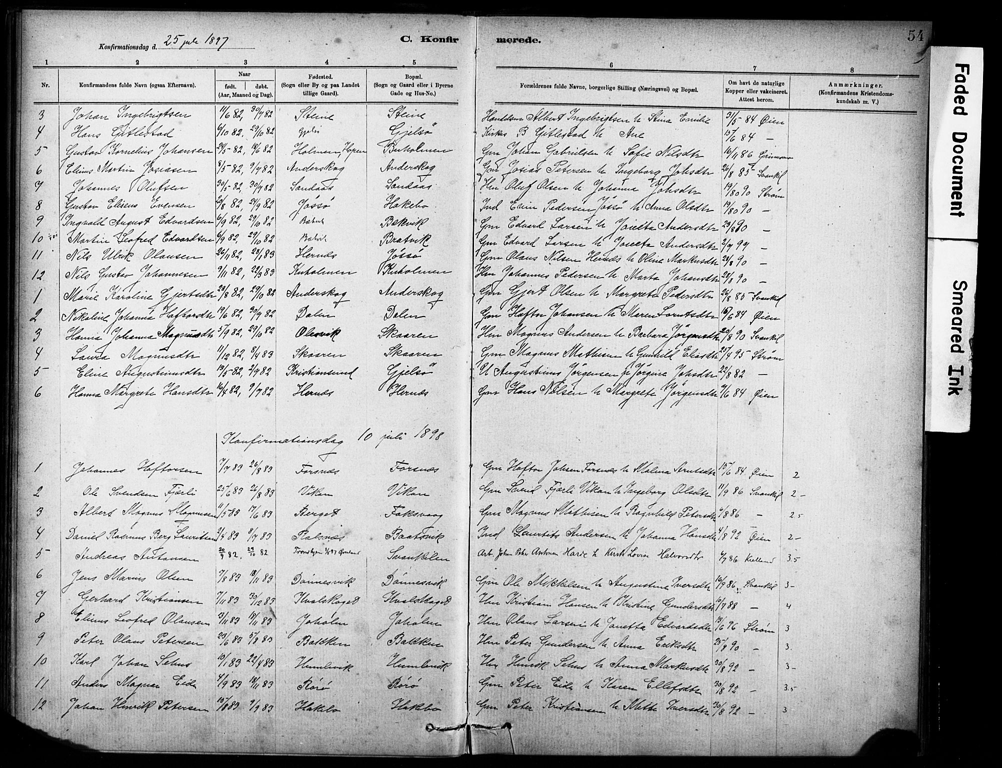 Ministerialprotokoller, klokkerbøker og fødselsregistre - Sør-Trøndelag, SAT/A-1456/635/L0551: Parish register (official) no. 635A01, 1882-1899, p. 54