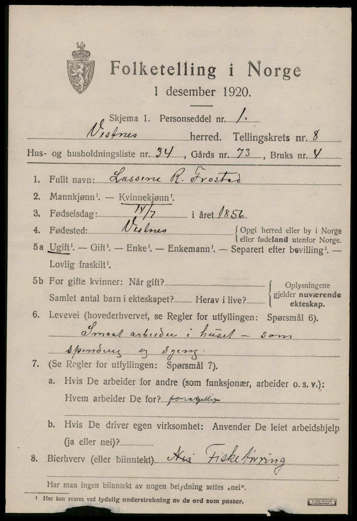 SAT, 1920 census for Vestnes, 1920, p. 5967