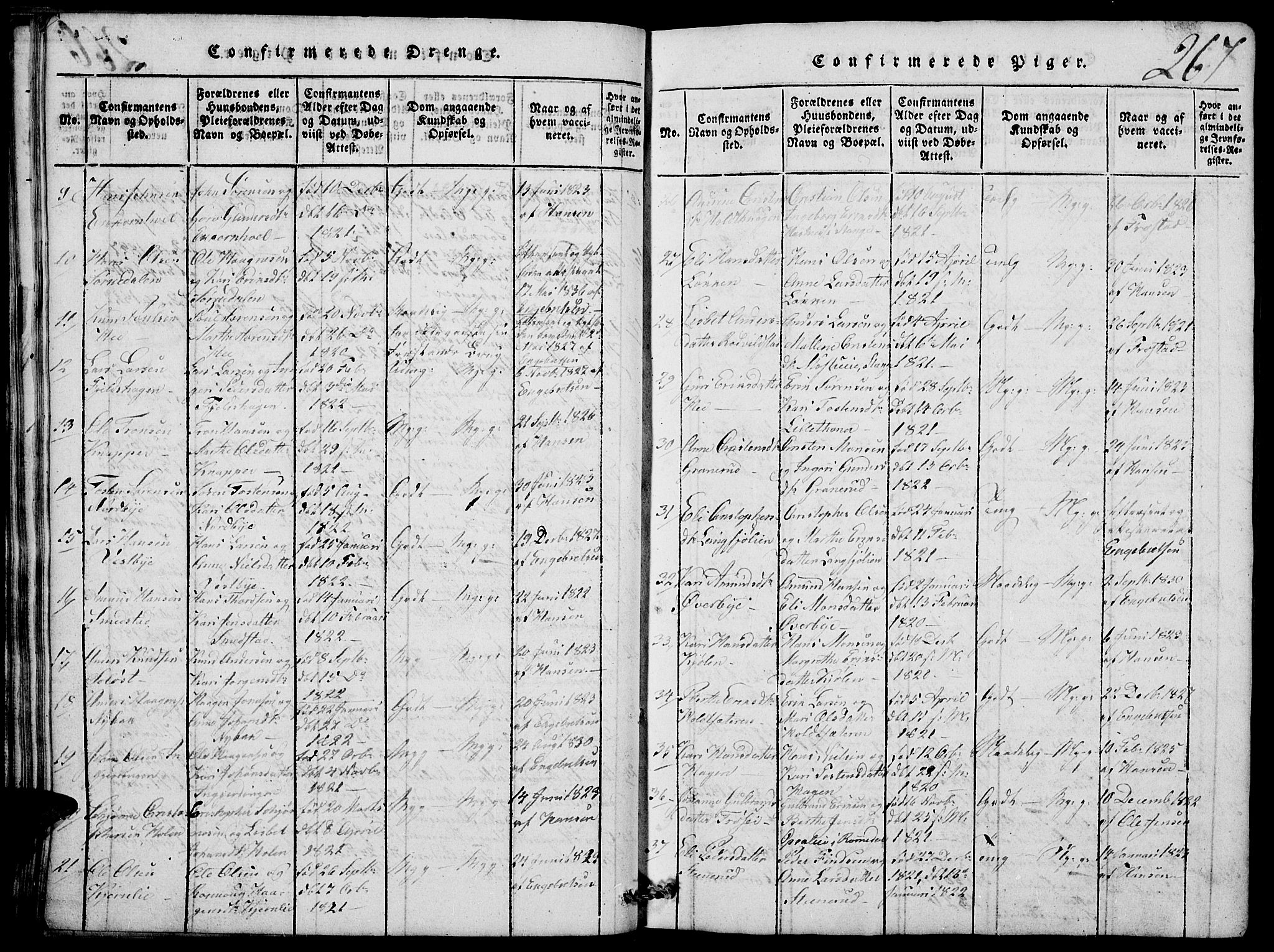 Nord-Odal prestekontor, SAH/PREST-032/H/Ha/Hab/L0001: Parish register (copy) no. 1, 1819-1838, p. 267