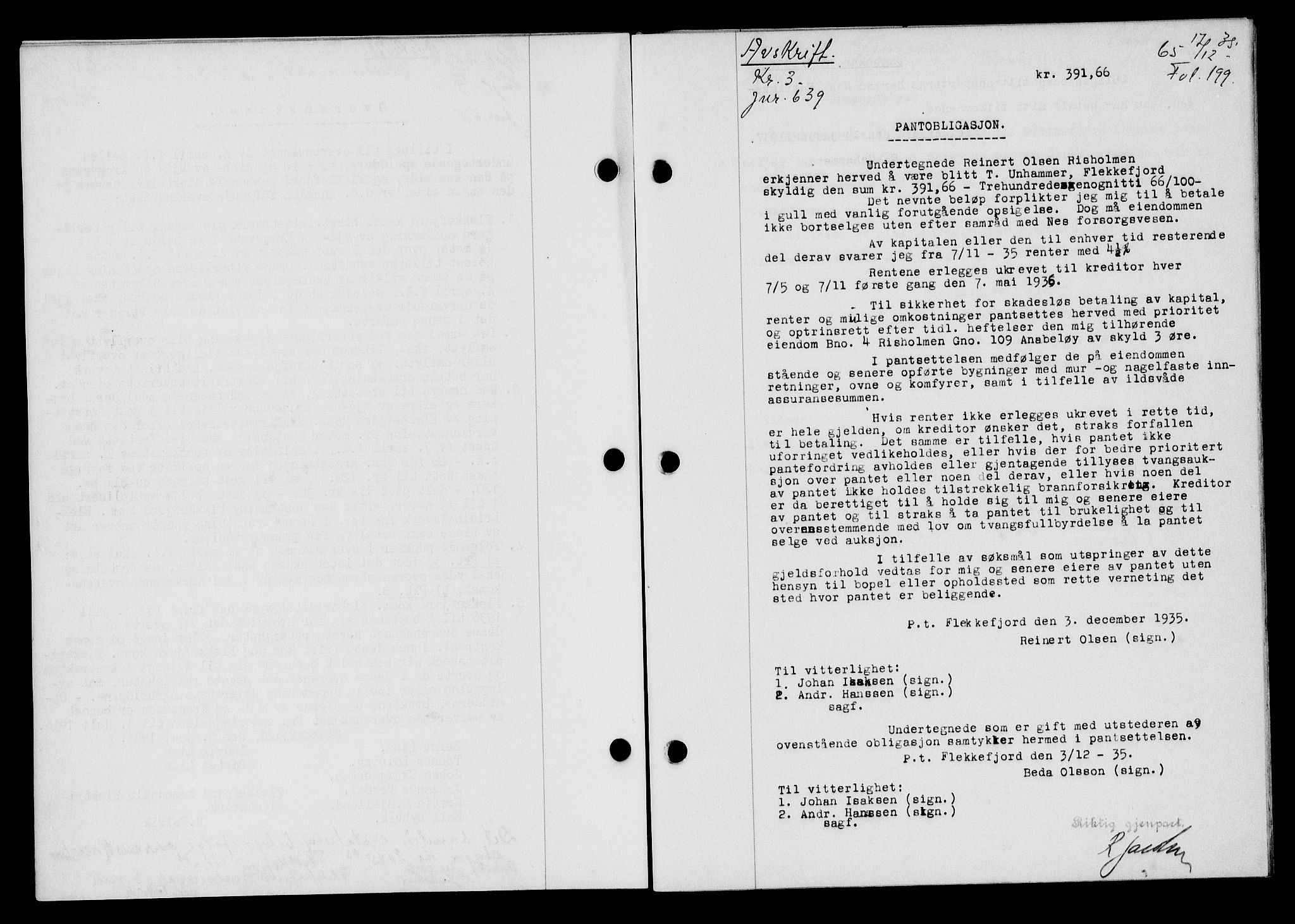 Flekkefjord sorenskriveri, SAK/1221-0001/G/Gb/Gba/L0052: Mortgage book no. 48, 1935-1936, Deed date: 17.12.1935
