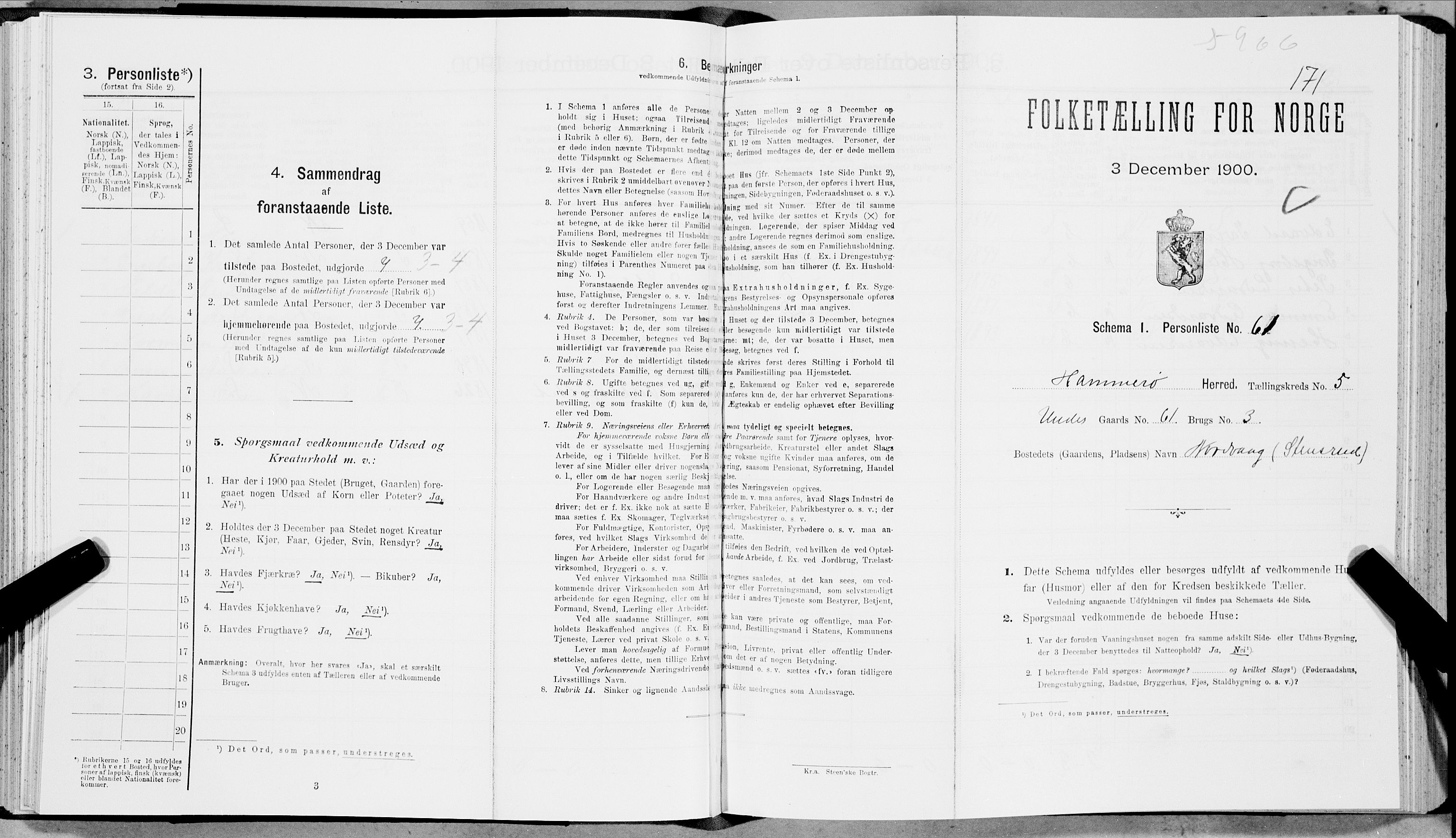 SAT, 1900 census for Hamarøy, 1900, p. 660