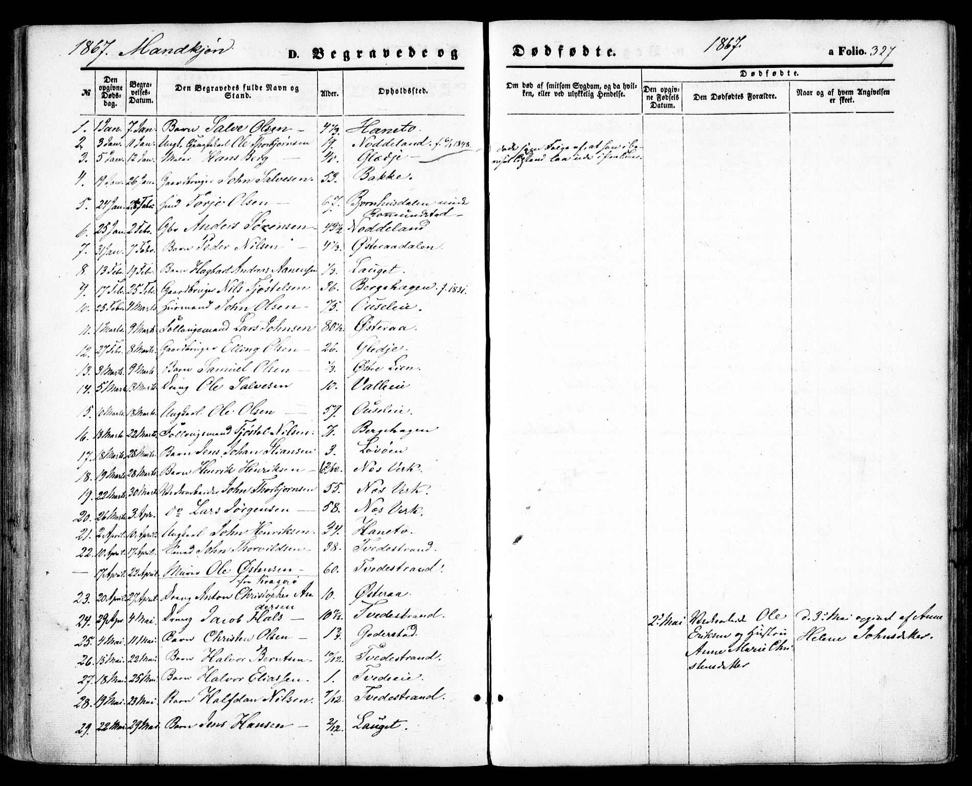 Holt sokneprestkontor, AV/SAK-1111-0021/F/Fa/L0009: Parish register (official) no. A 9, 1861-1871, p. 327