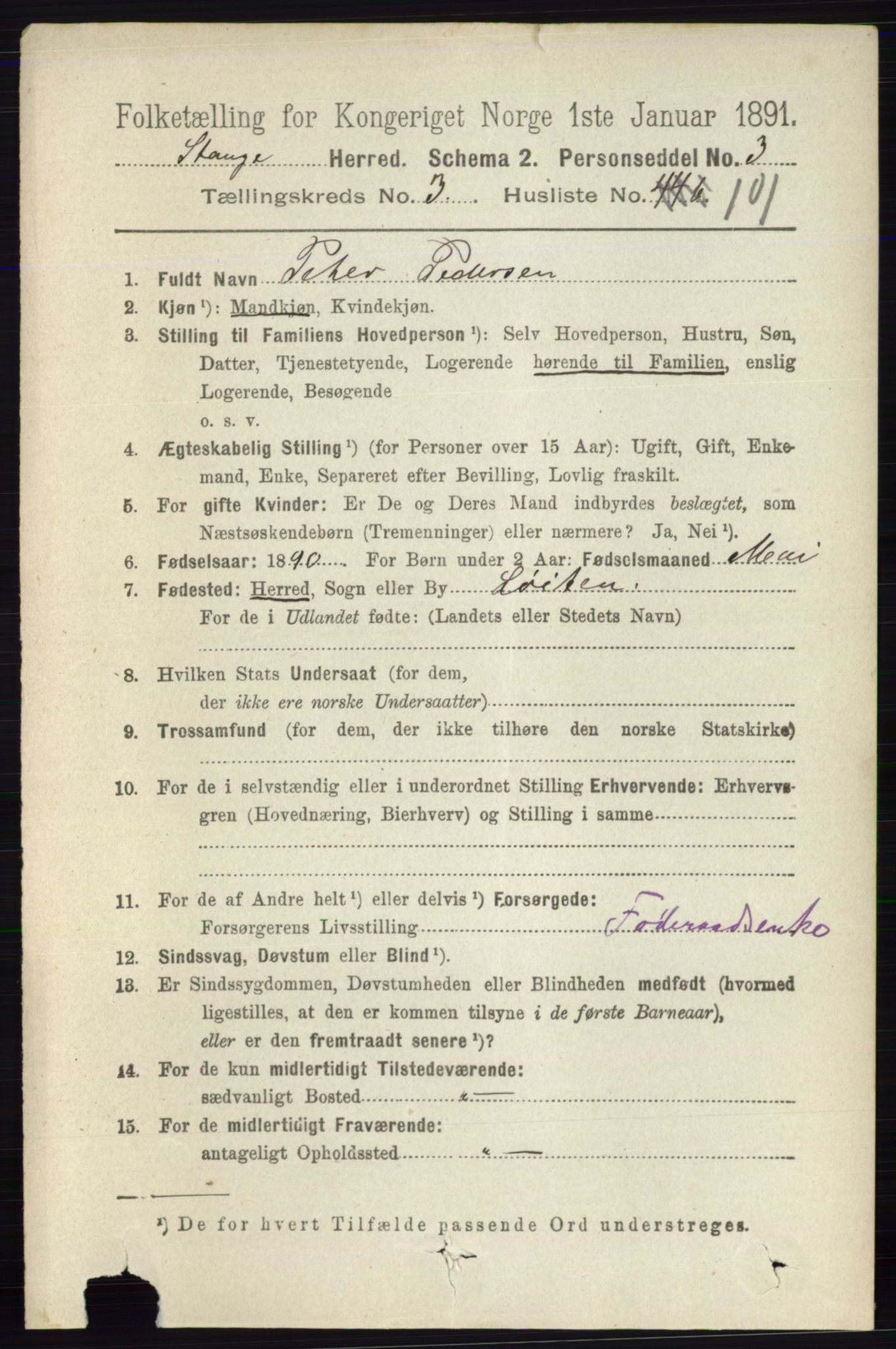 RA, 1891 census for 0417 Stange, 1891, p. 2225