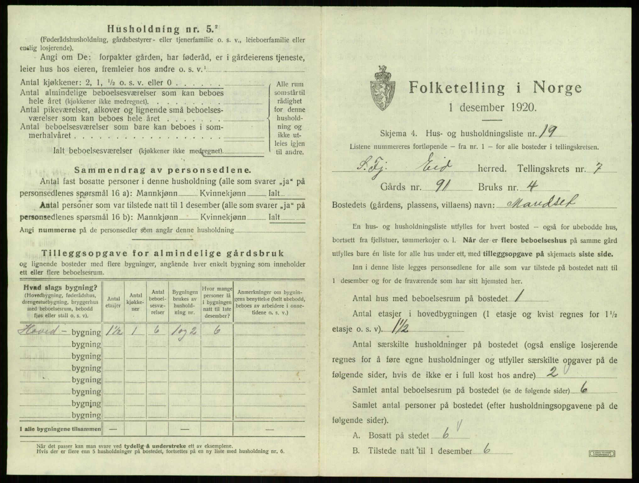 SAB, 1920 census for Eid, 1920, p. 459