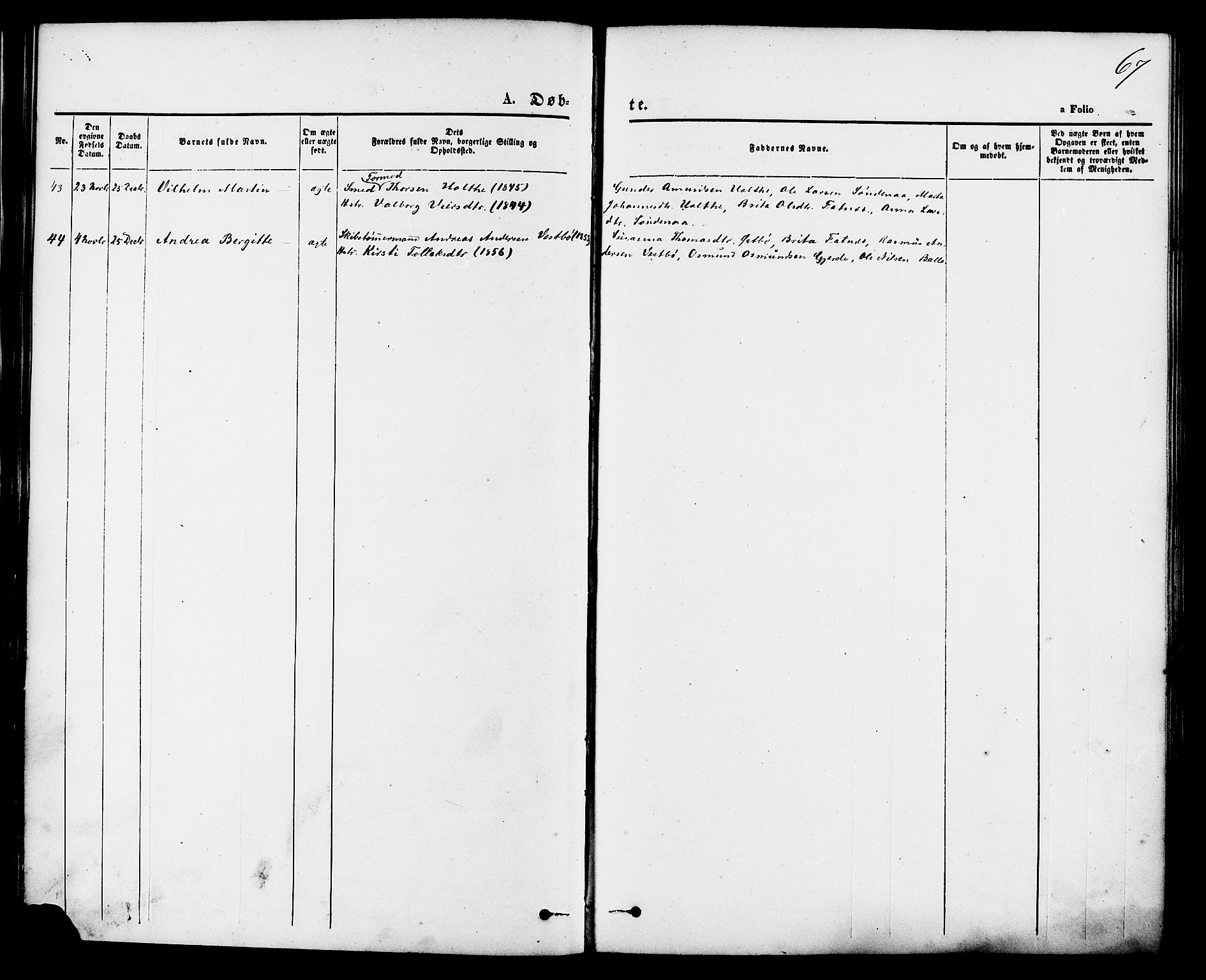 Vikedal sokneprestkontor, SAST/A-101840/01/IV: Parish register (official) no. A 7, 1868-1883, p. 67