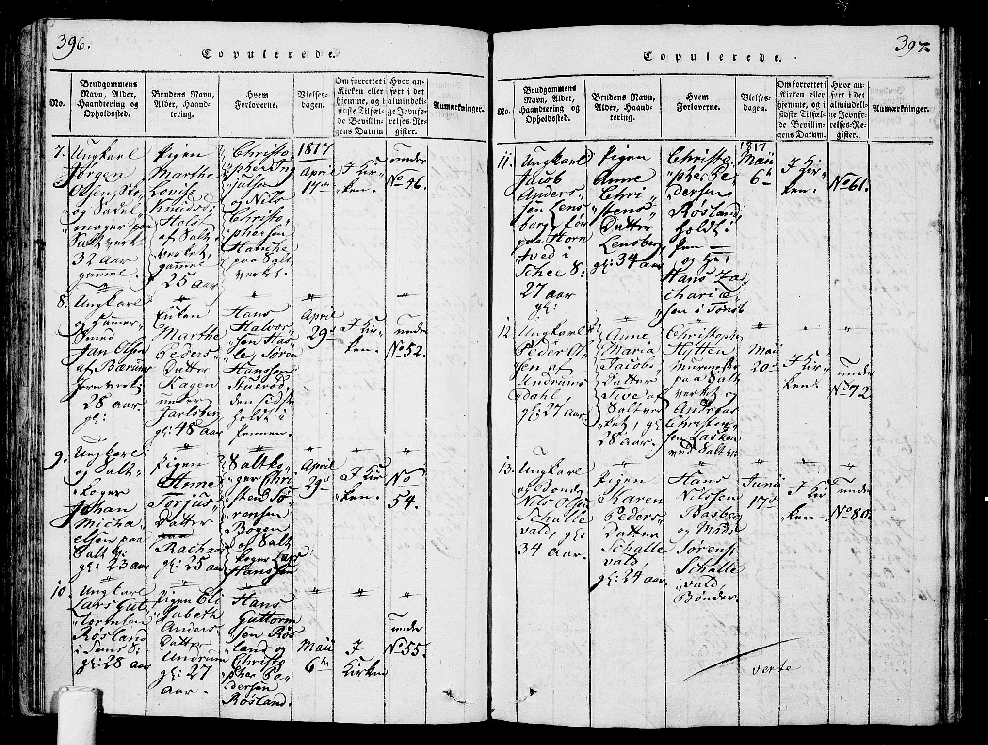 Sem kirkebøker, AV/SAKO-A-5/G/Ga/L0001: Parish register (copy) no. I 1, 1814-1825, p. 396-397