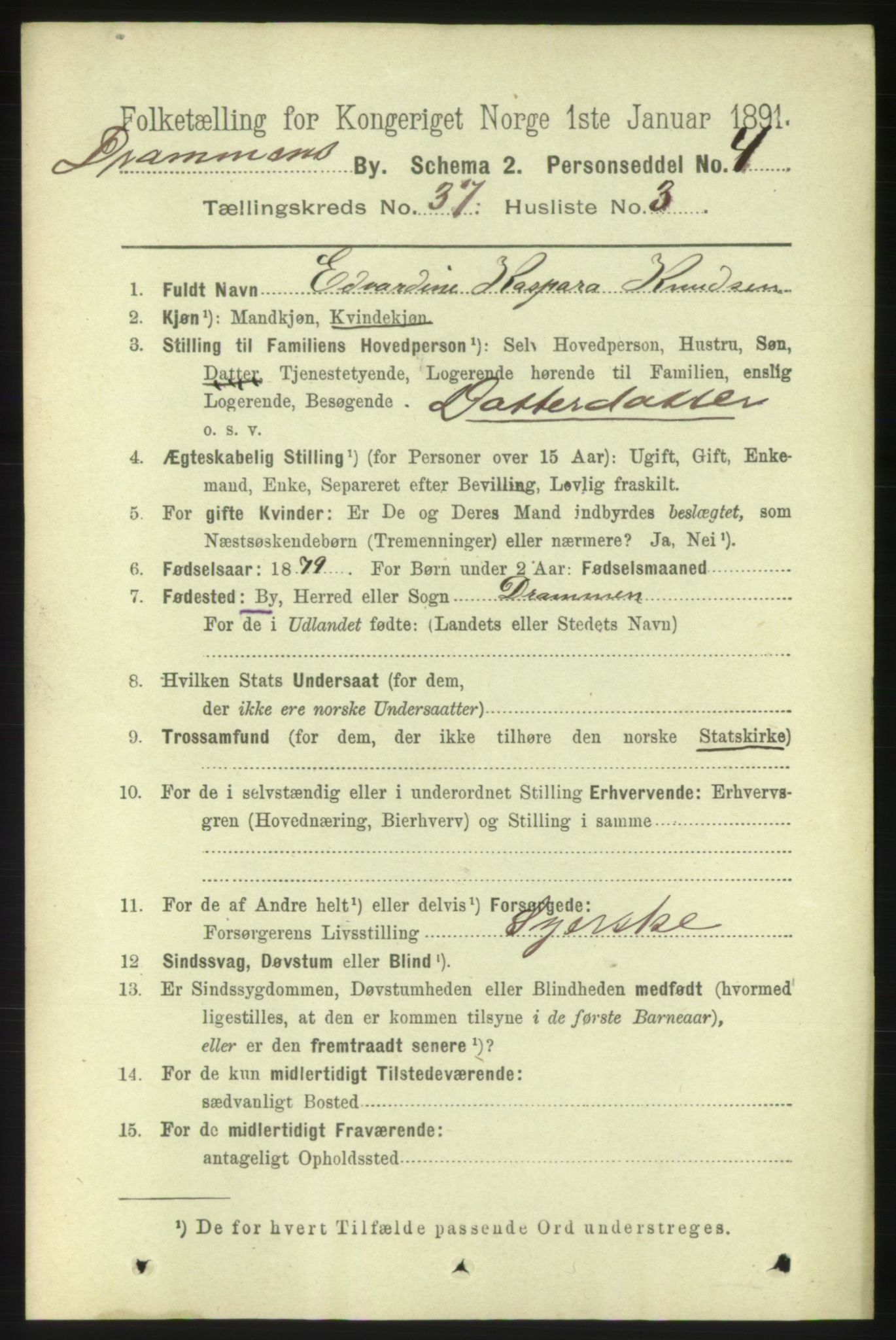 RA, 1891 census for 0602 Drammen, 1891, p. 22815