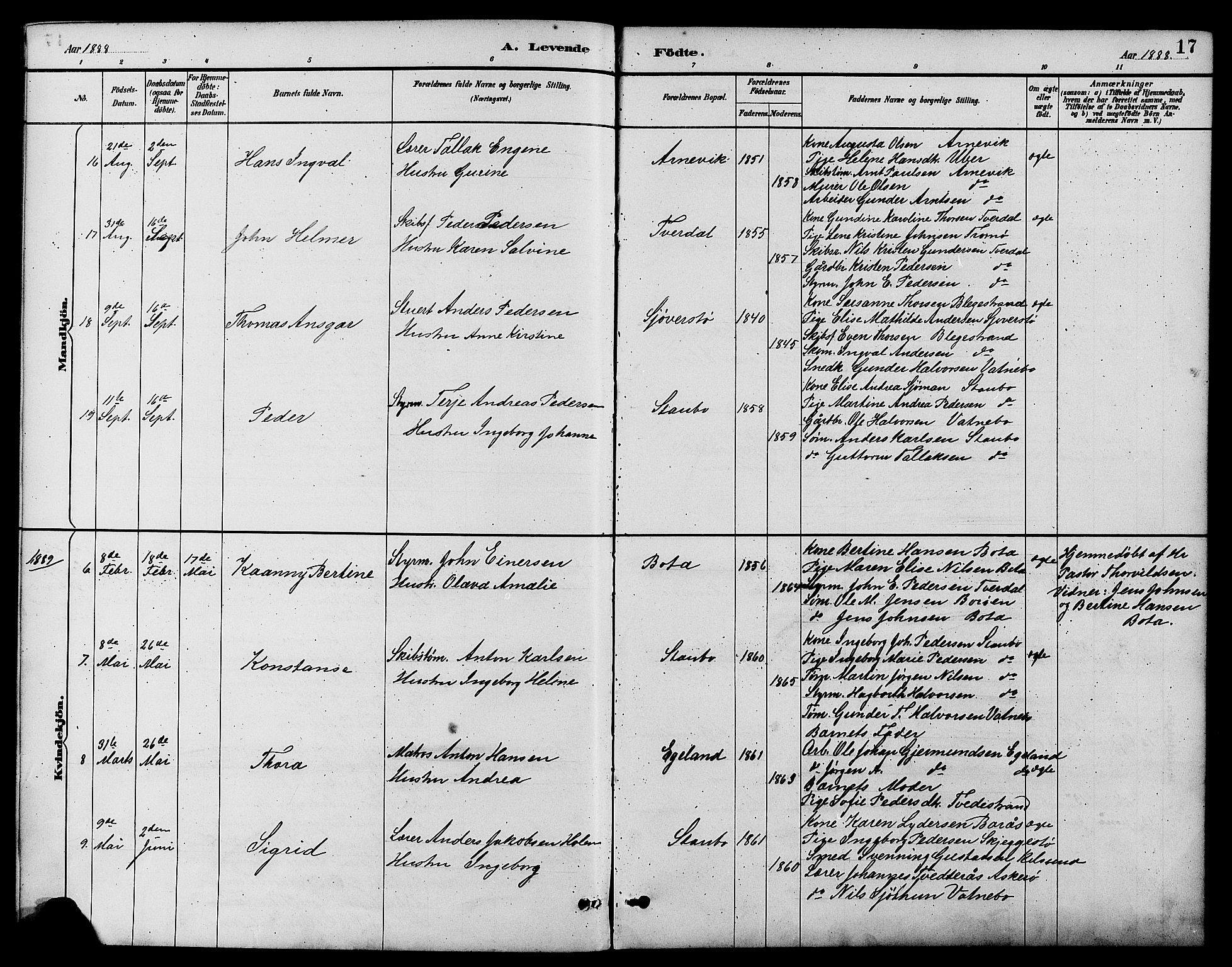 Dypvåg sokneprestkontor, AV/SAK-1111-0007/F/Fb/Fbb/L0004: Parish register (copy) no. B 4, 1887-1905, p. 17