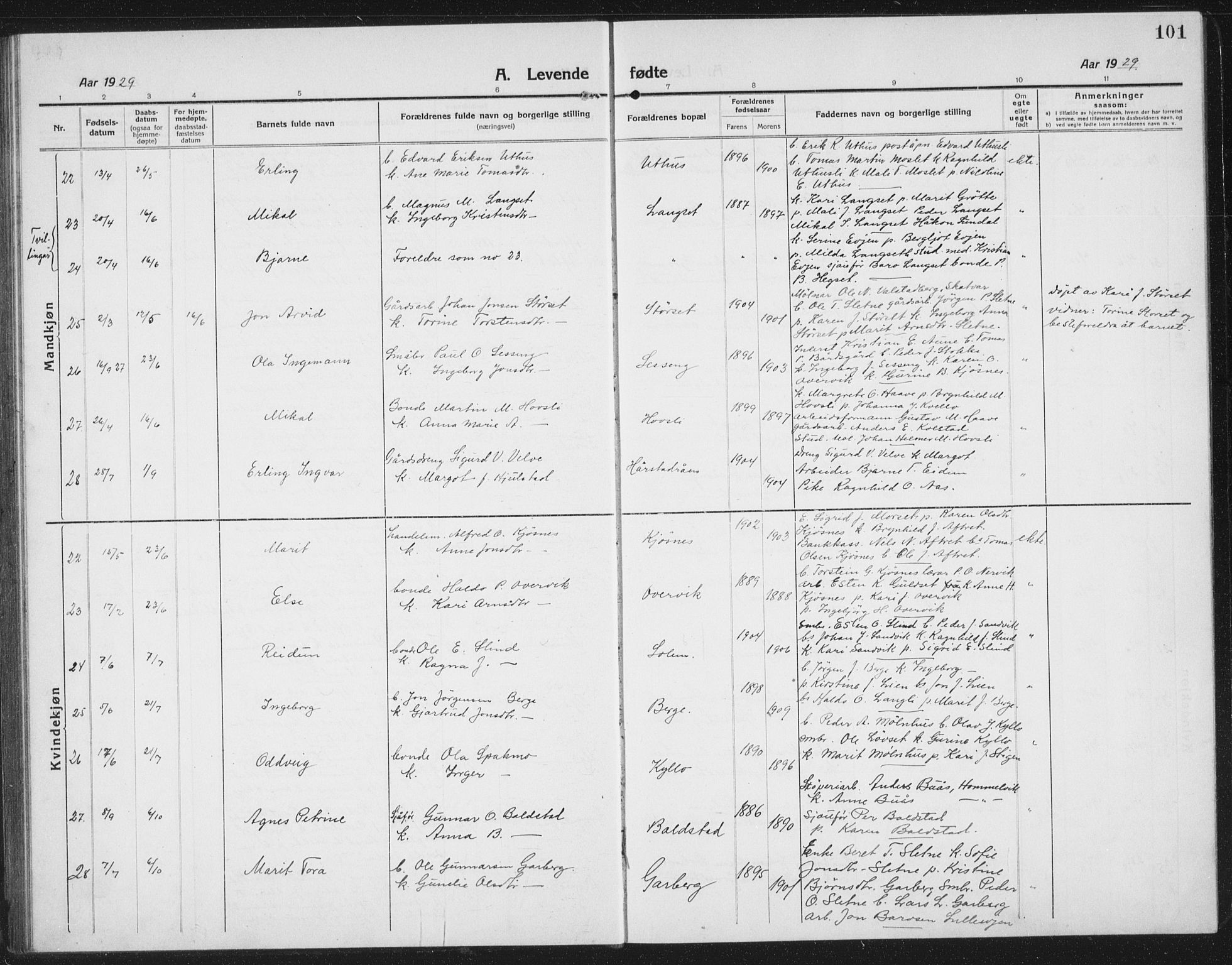 Ministerialprotokoller, klokkerbøker og fødselsregistre - Sør-Trøndelag, AV/SAT-A-1456/695/L1158: Parish register (copy) no. 695C09, 1913-1940, p. 101