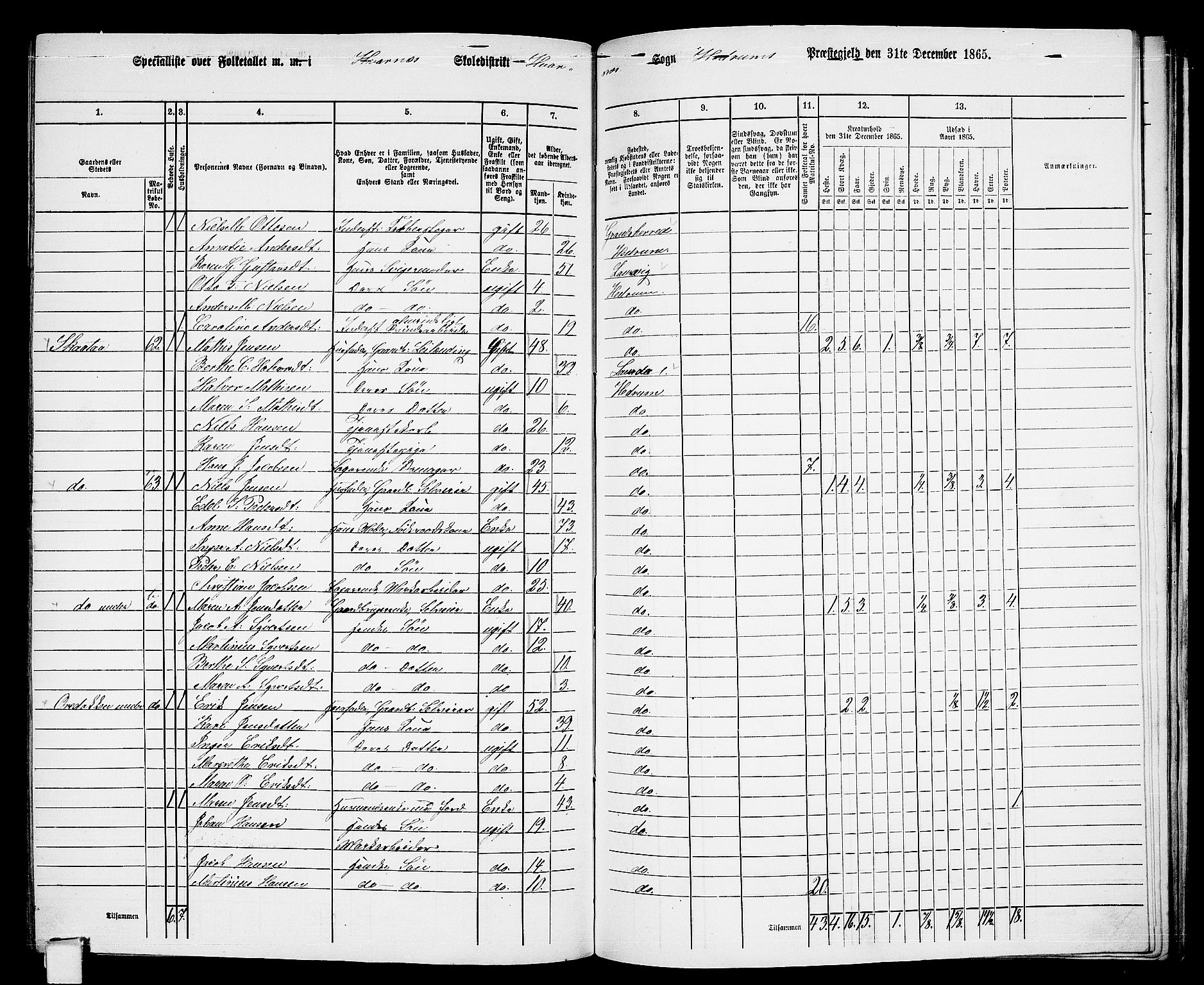 RA, 1865 census for Hedrum, 1865, p. 156