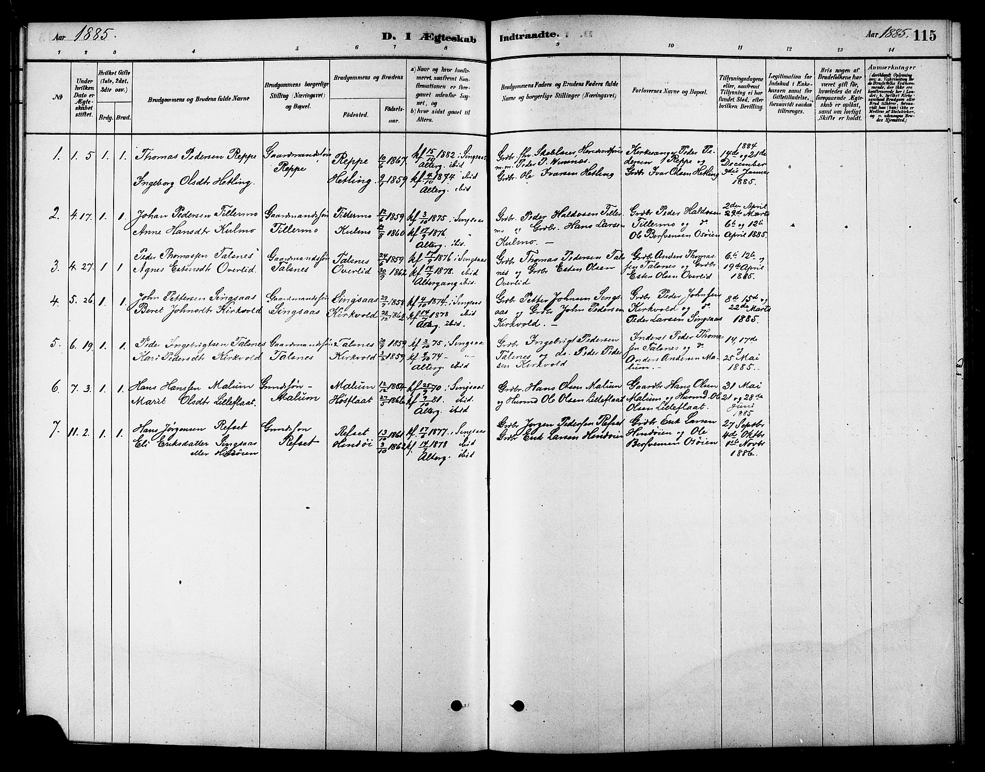 Ministerialprotokoller, klokkerbøker og fødselsregistre - Sør-Trøndelag, SAT/A-1456/688/L1024: Parish register (official) no. 688A01, 1879-1890, p. 115