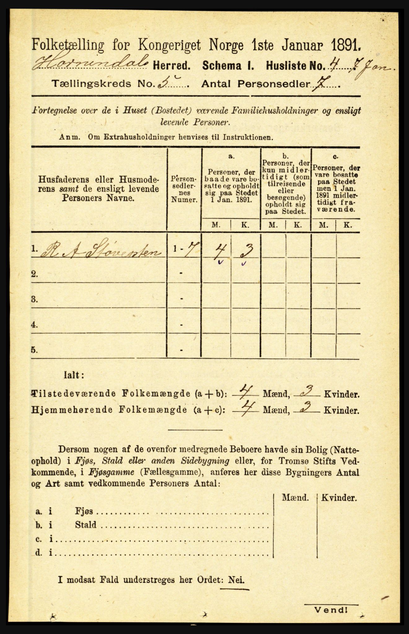 RA, 1891 census for 1444 Hornindal, 1891, p. 1107