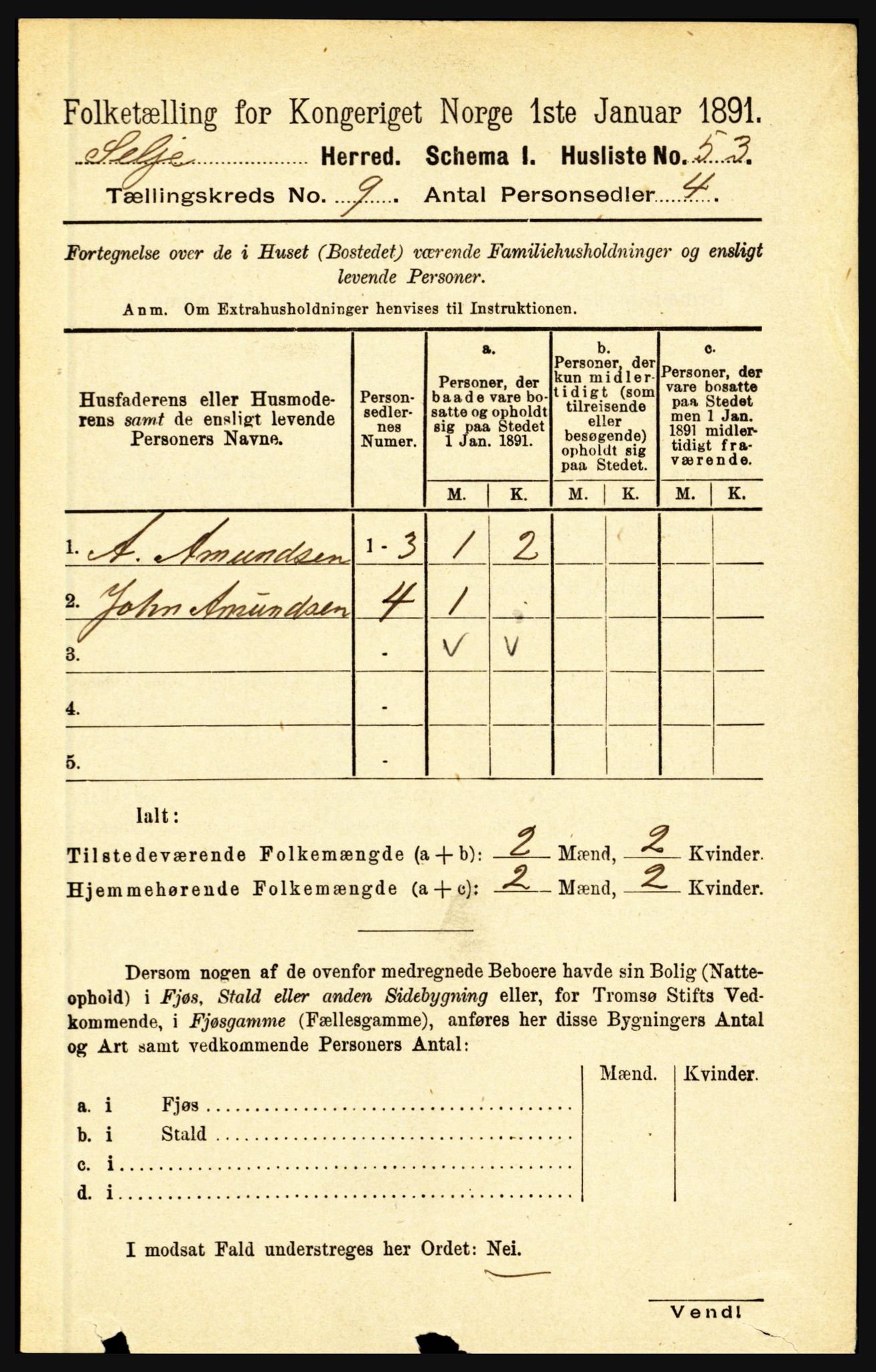 RA, 1891 census for 1441 Selje, 1891, p. 2700