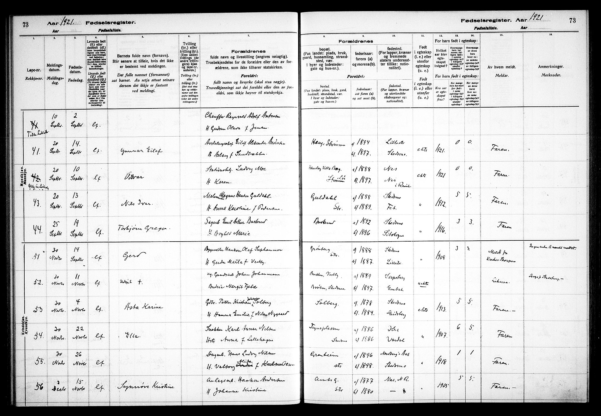 Skedsmo prestekontor Kirkebøker, AV/SAO-A-10033a/J/Ja/L0001: Birth register no. I 1, 1916-1931, p. 73