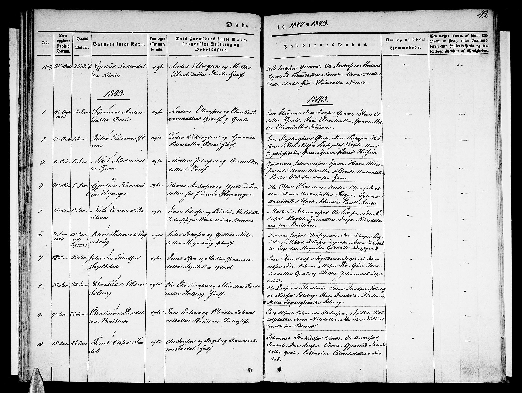 Sogndal sokneprestembete, SAB/A-81301/H/Haa/Haaa/L0011: Parish register (official) no. A 11, 1839-1847, p. 42