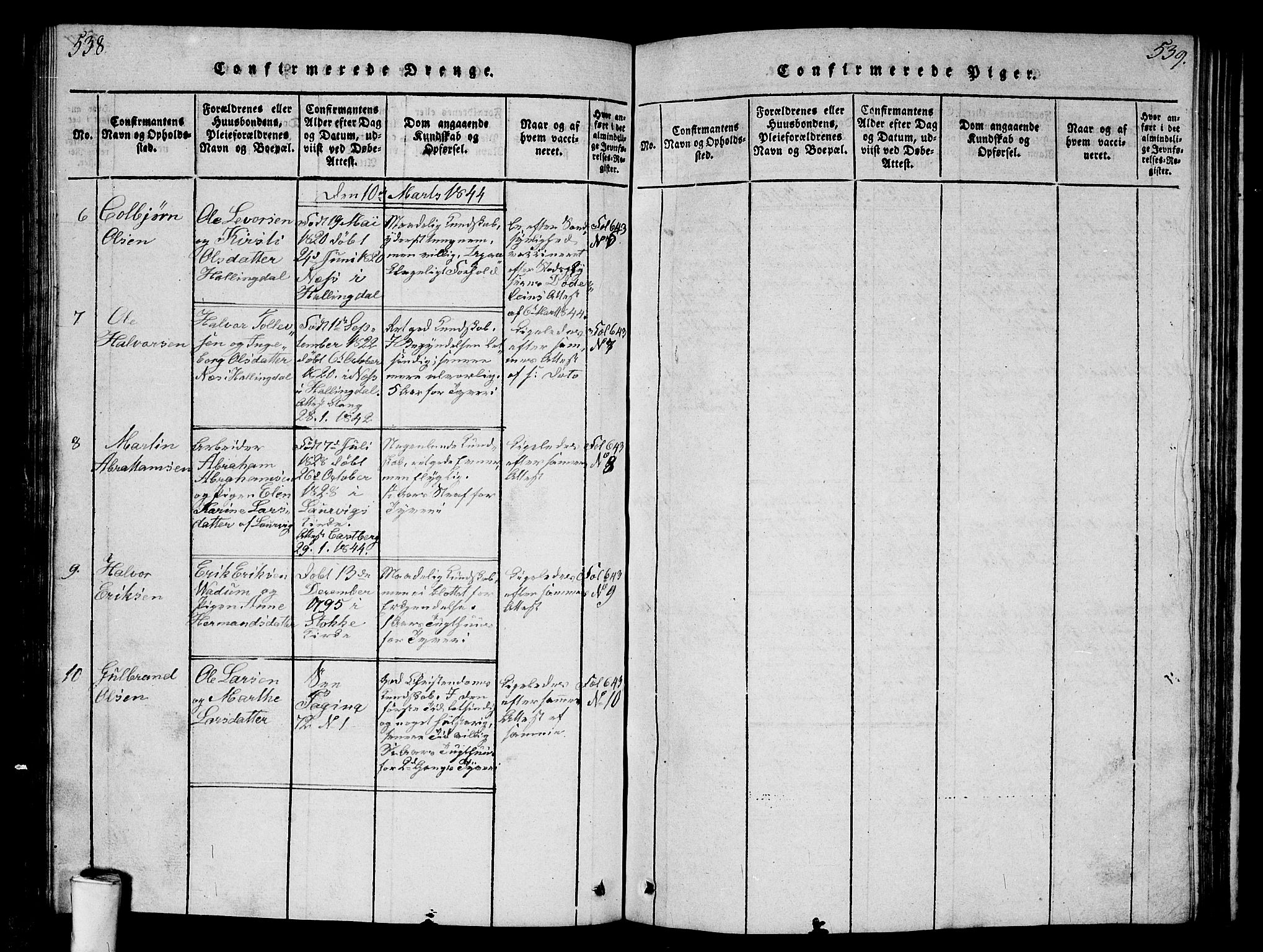 Kristiania tukthusprest Kirkebøker, AV/SAO-A-10881/G/Ga/L0001: Parish register (copy) no. 1, 1818-1857, p. 538-539