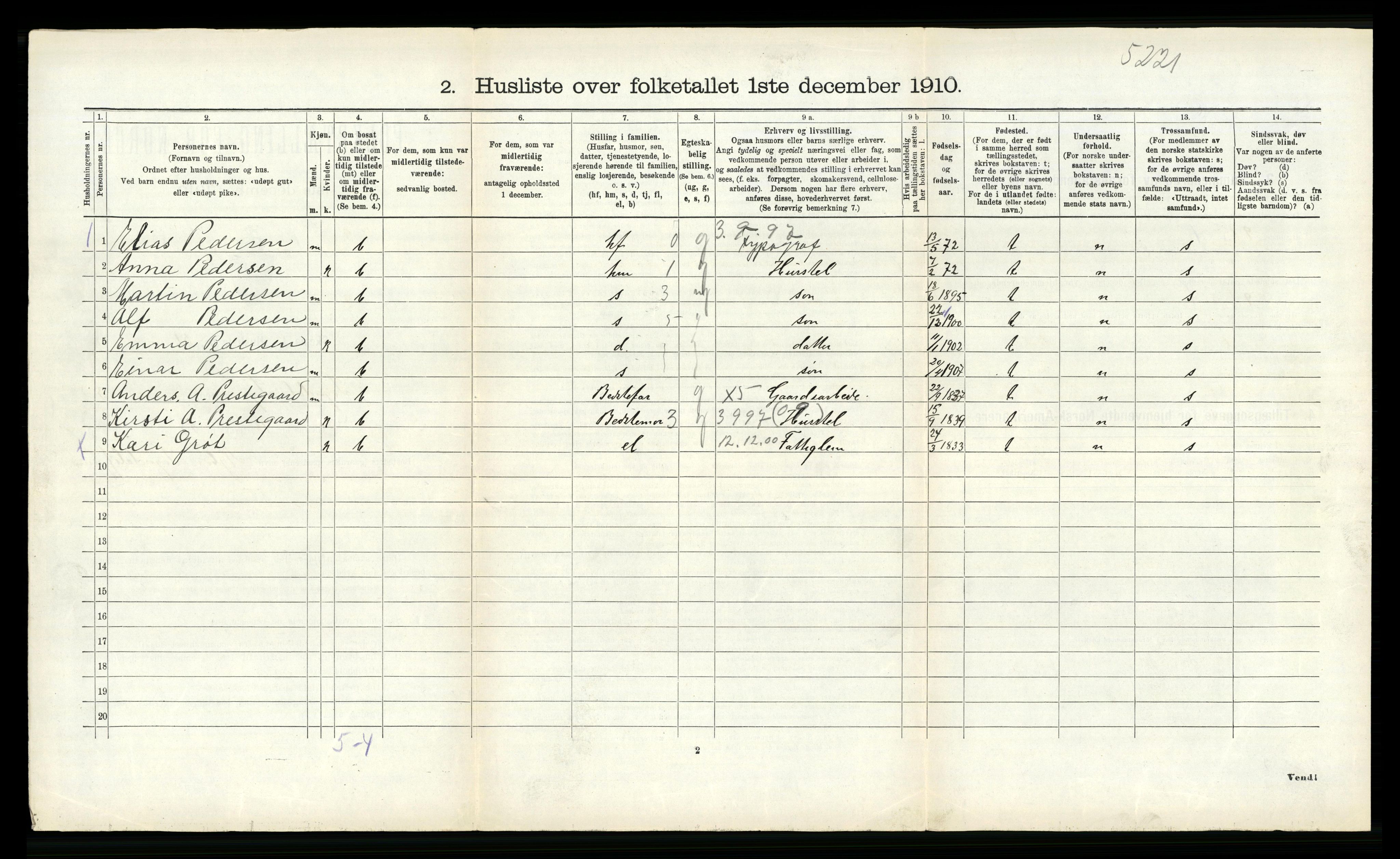 RA, 1910 census for Sogndal, 1910, p. 389