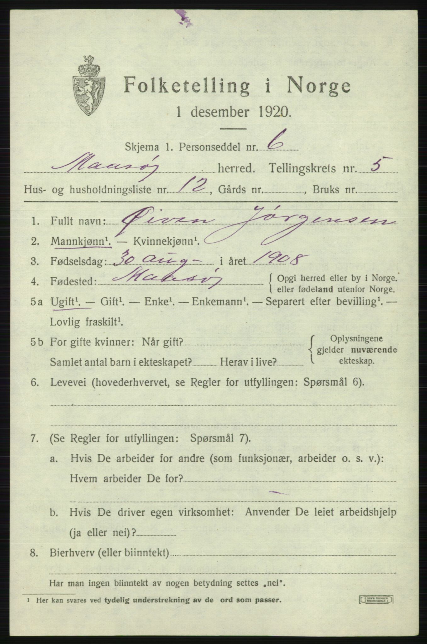 SATØ, 1920 census for Måsøy, 1920, p. 2588