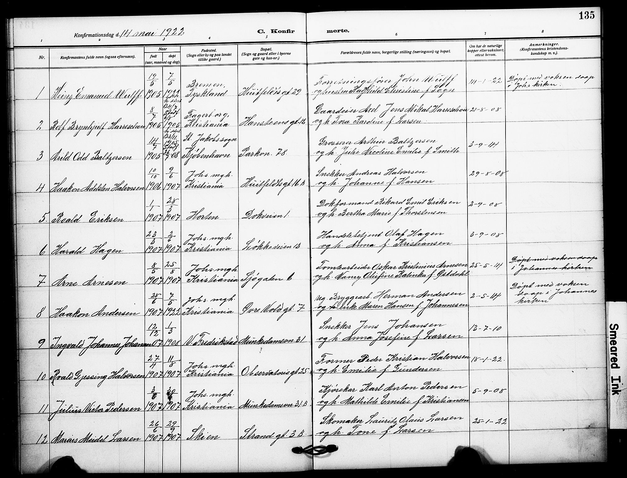 Johannes prestekontor Kirkebøker, SAO/A-10852/F/Fa/L0011: Parish register (official) no. 11, 1908-1921, p. 135