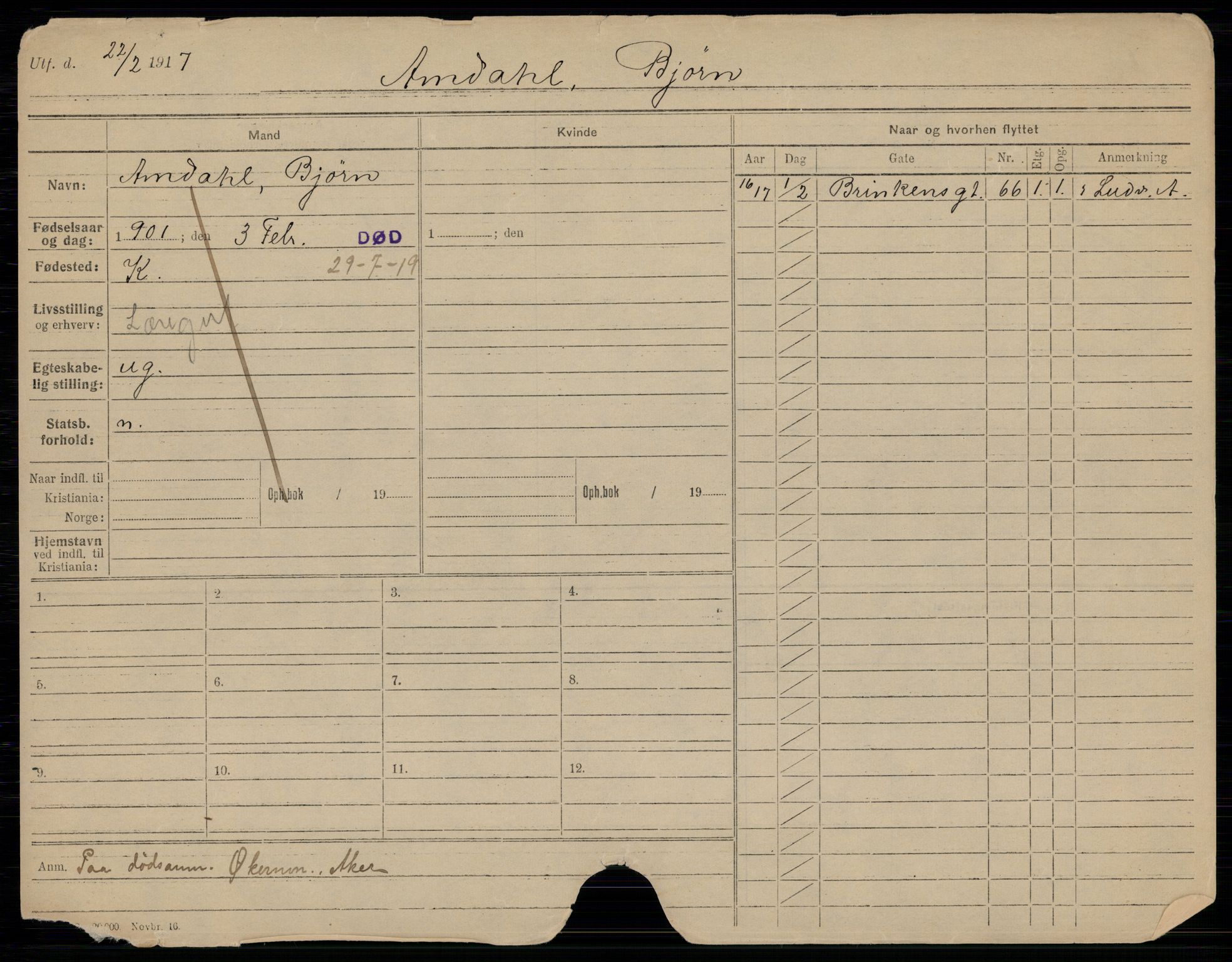 Oslo folkeregister, Registerkort, SAO/A-11715/G/Gb/L0028: Menn, 1919