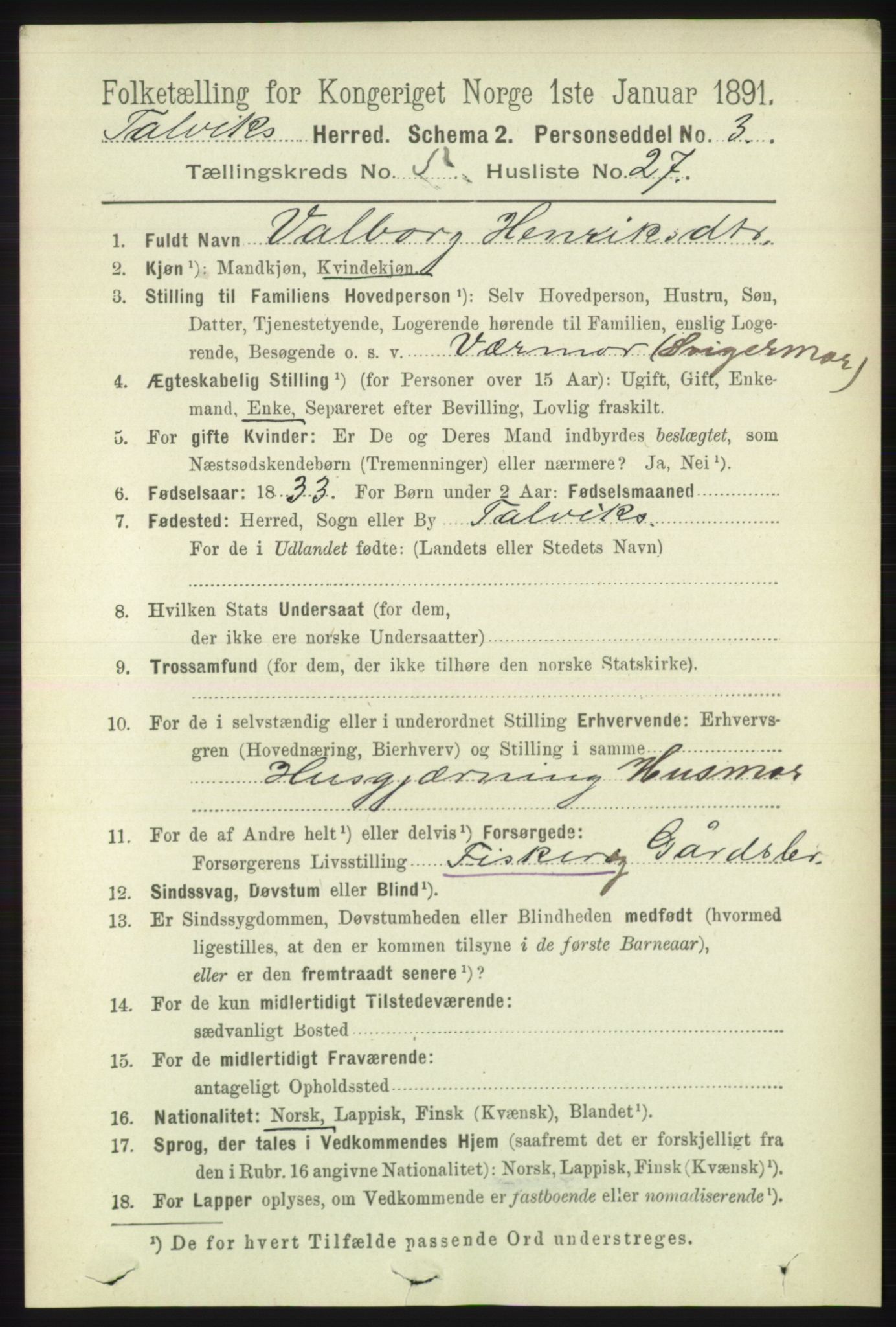 RA, 1891 census for 2013 Talvik, 1891, p. 1513