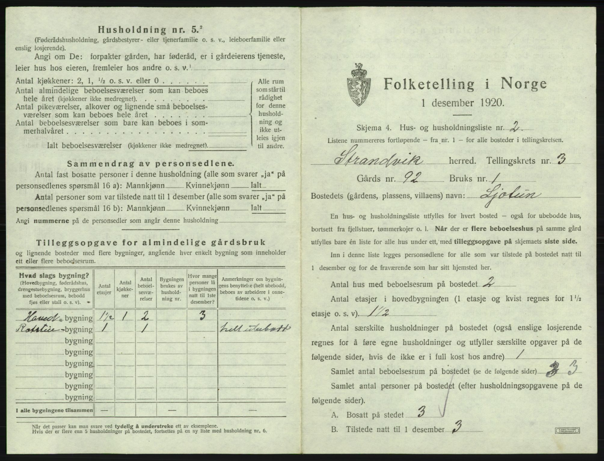 SAB, 1920 census for Strandvik, 1920, p. 288