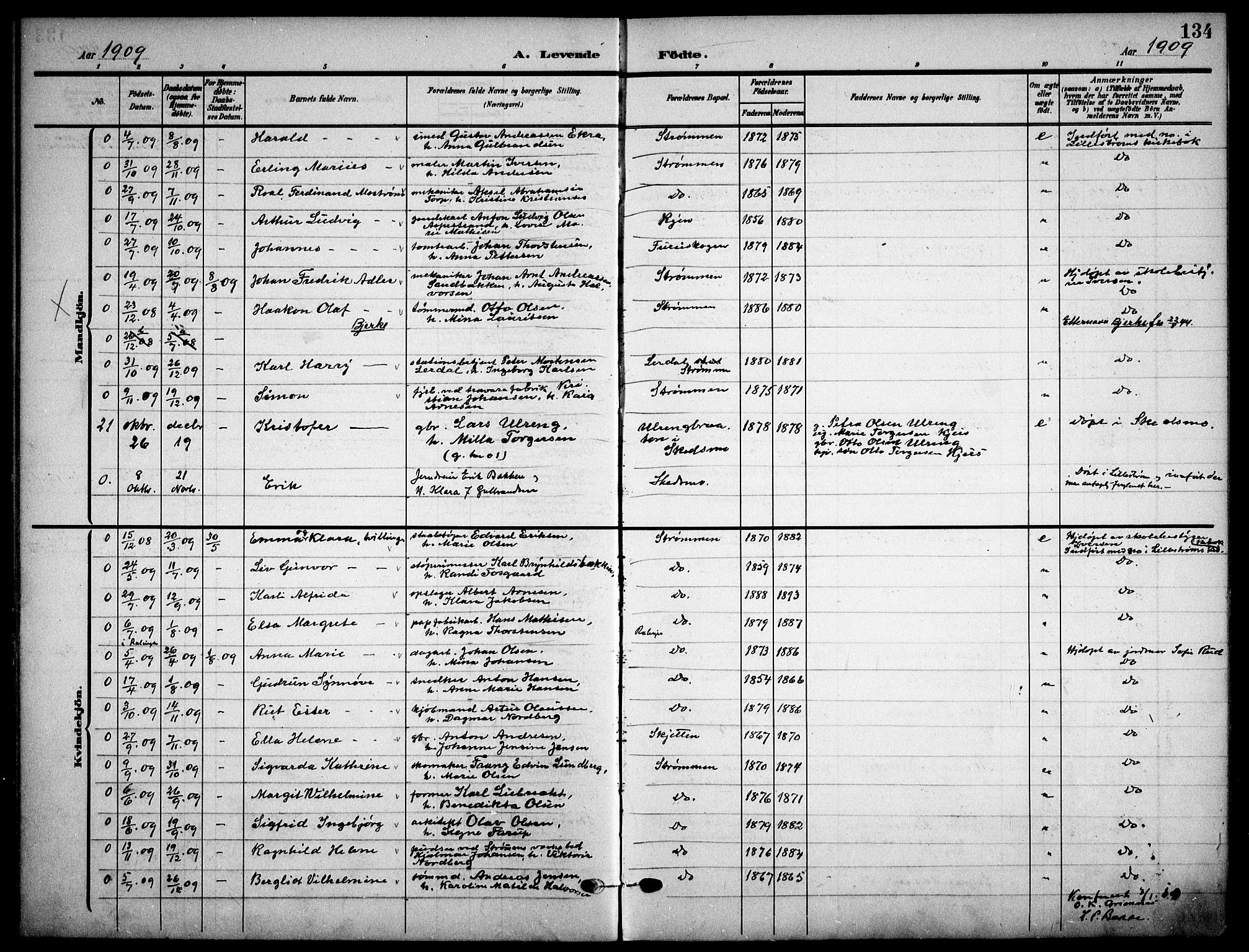 Skedsmo prestekontor Kirkebøker, AV/SAO-A-10033a/F/Fa/L0015: Parish register (official) no. I 15, 1902-1917, p. 134