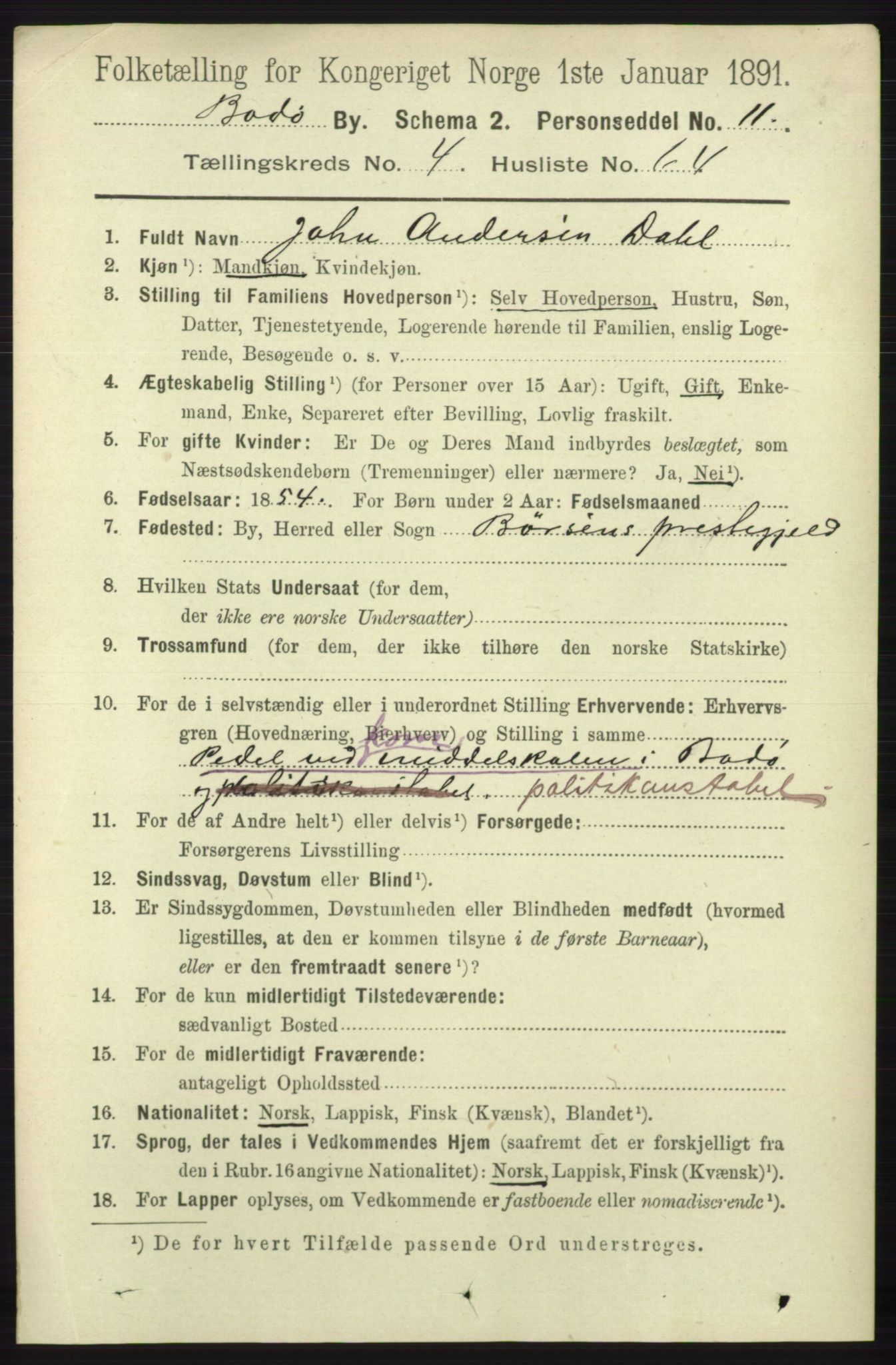 RA, 1891 census for 1804 Bodø, 1891, p. 3798