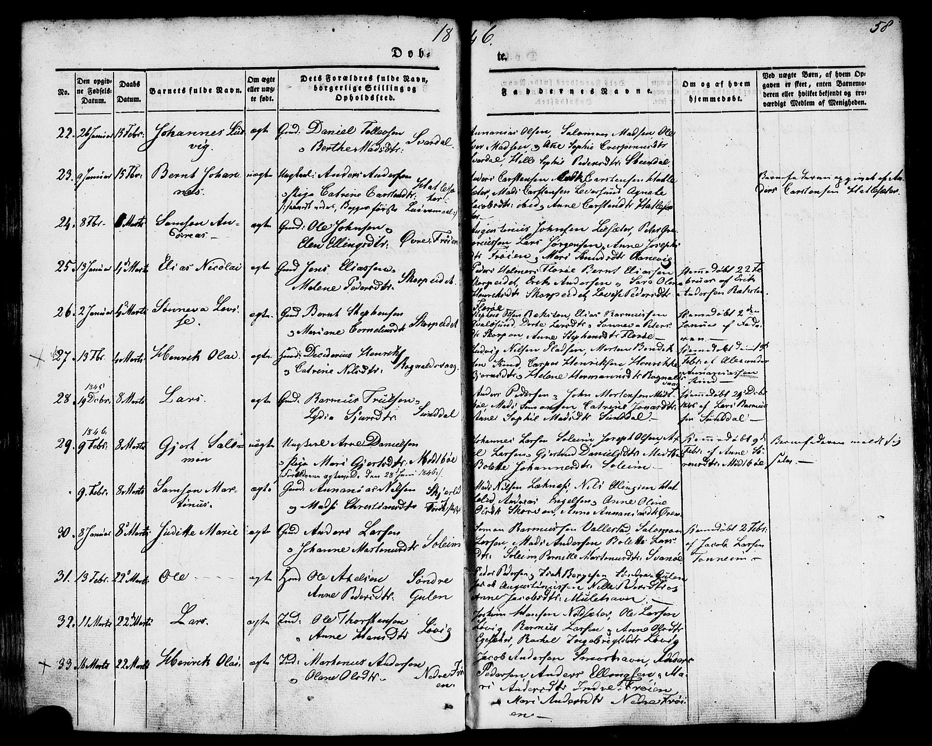 Kinn sokneprestembete, AV/SAB-A-80801/H/Haa/Haaa/L0005: Parish register (official) no. A 5, 1841-1857, p. 58