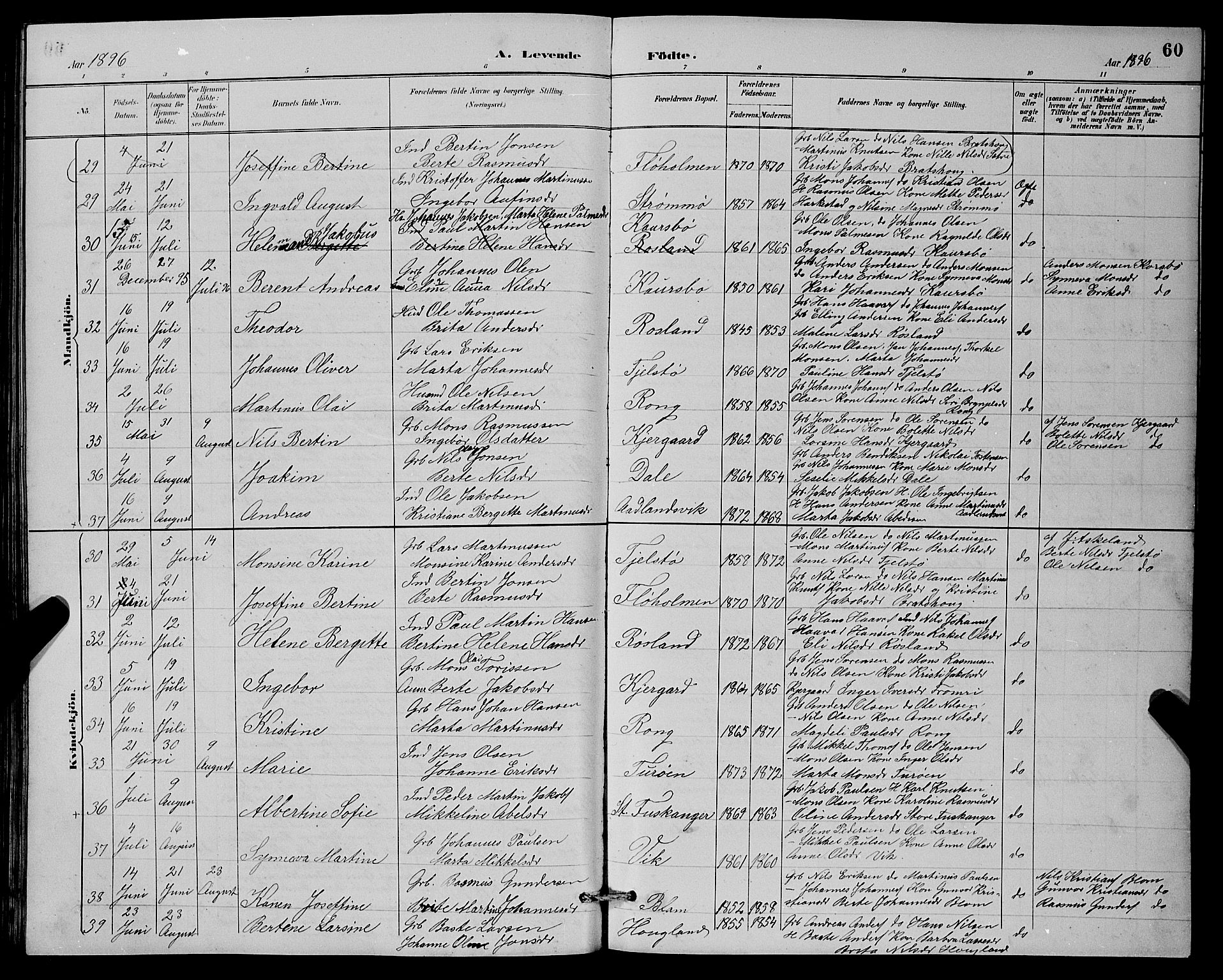 Herdla Sokneprestembete, SAB/A-75701/H/Hab: Parish register (copy) no. A 3, 1889-1899, p. 60