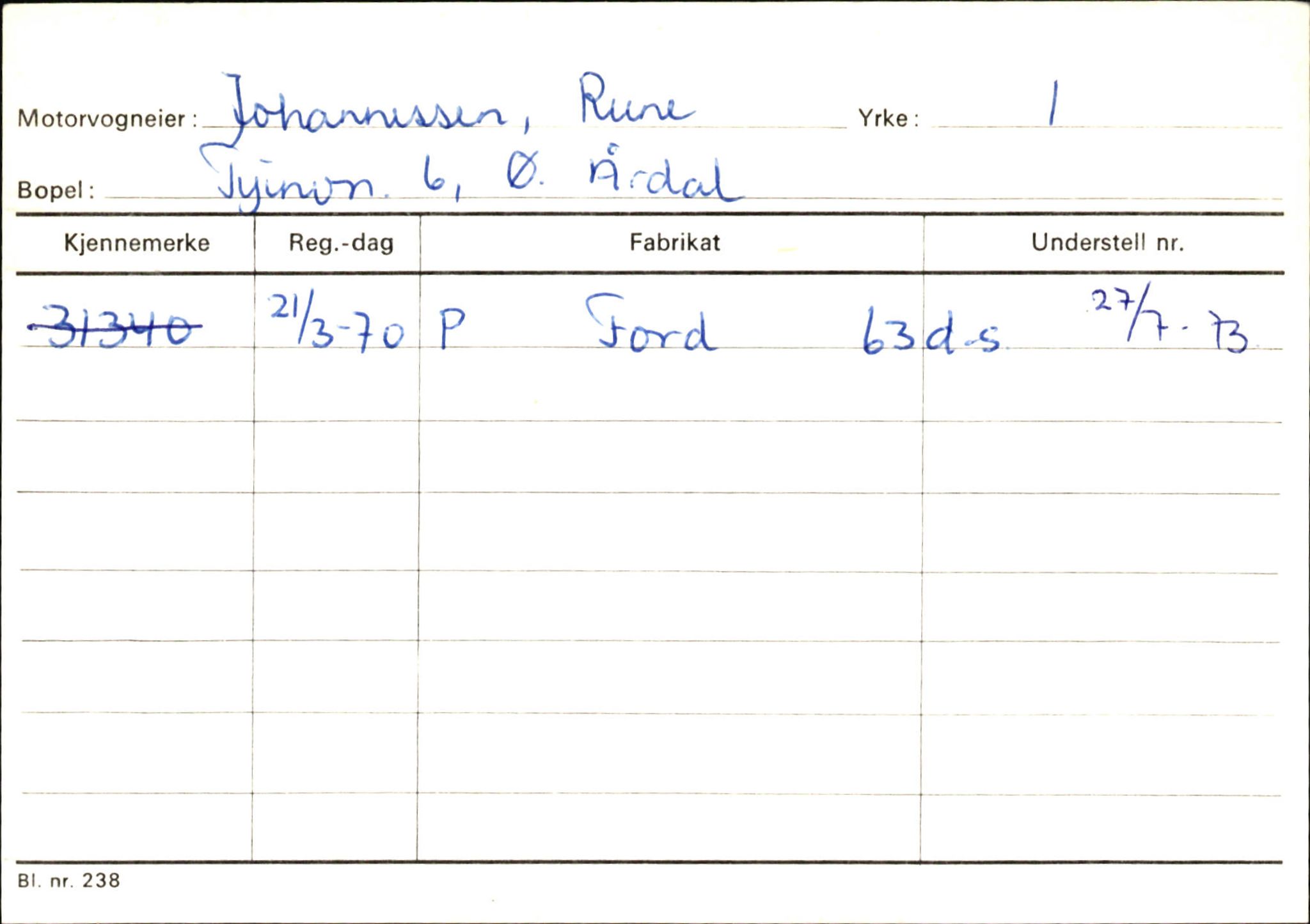 Statens vegvesen, Sogn og Fjordane vegkontor, AV/SAB-A-5301/4/F/L0145: Registerkort Vågsøy S-Å. Årdal I-P, 1945-1975, p. 956