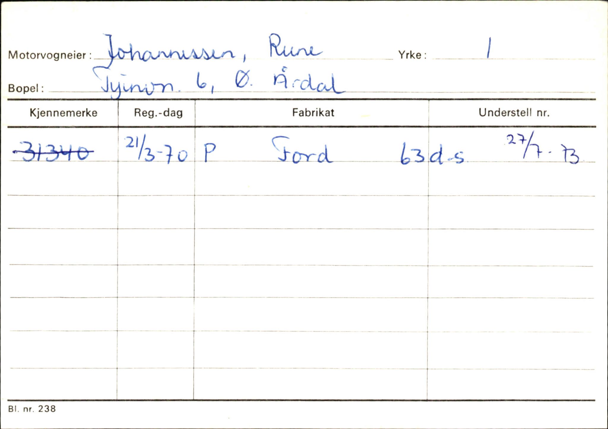 Statens vegvesen, Sogn og Fjordane vegkontor, SAB/A-5301/4/F/L0145: Registerkort Vågsøy S-Å. Årdal I-P, 1945-1975, p. 956