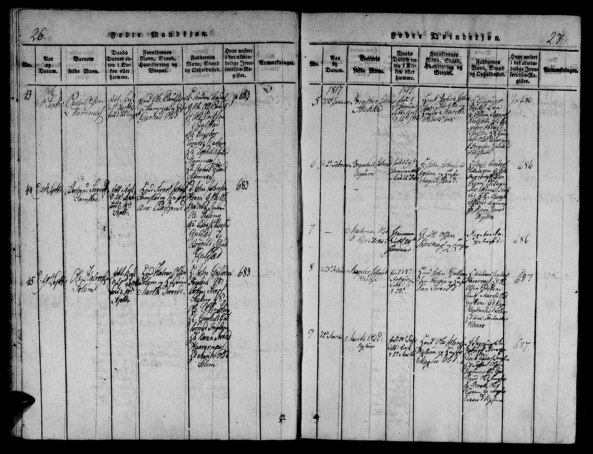 Ministerialprotokoller, klokkerbøker og fødselsregistre - Sør-Trøndelag, SAT/A-1456/695/L1141: Parish register (official) no. 695A04 /1, 1816-1824, p. 26-27
