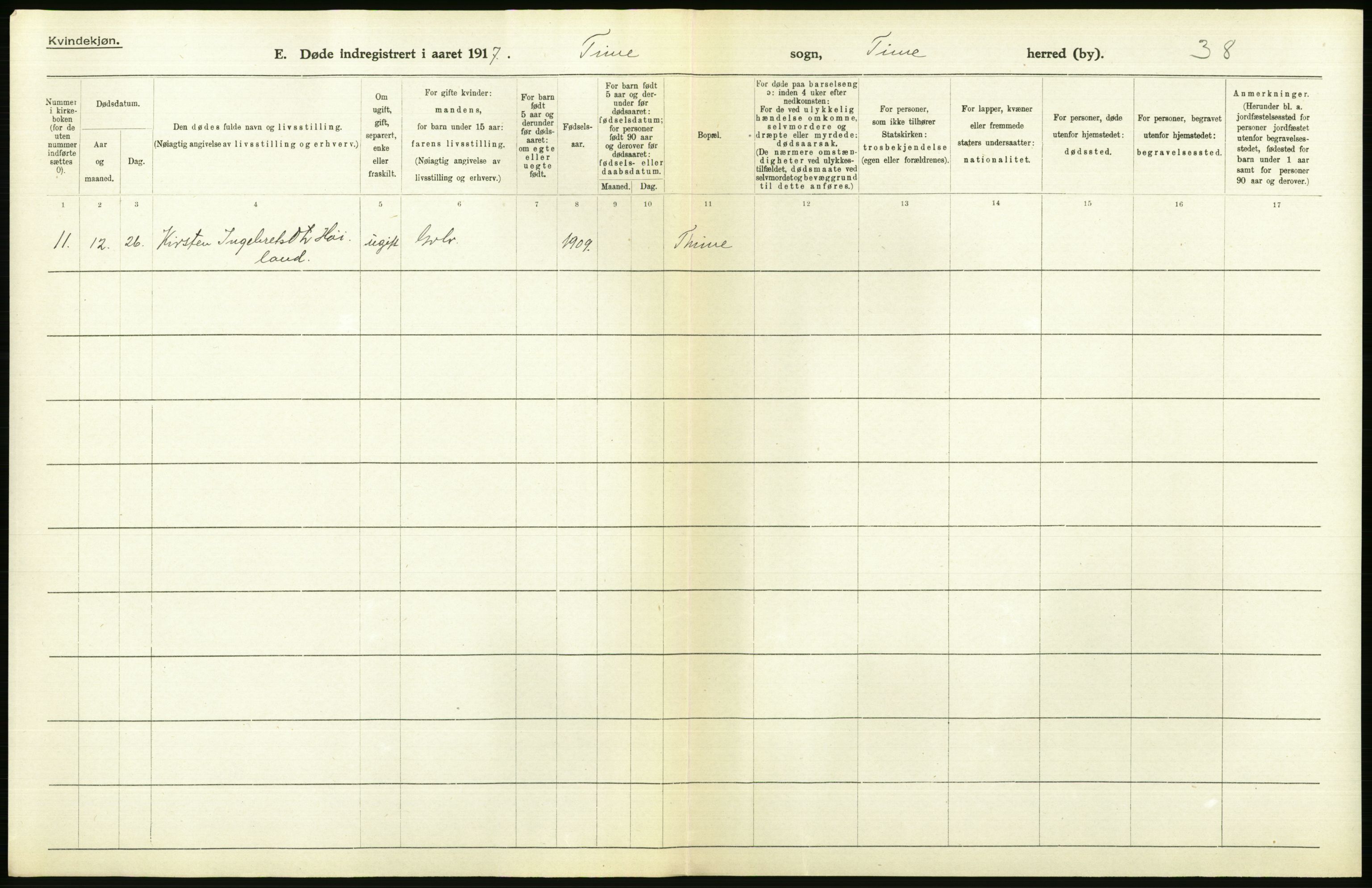 Statistisk sentralbyrå, Sosiodemografiske emner, Befolkning, RA/S-2228/D/Df/Dfb/Dfbg/L0033: Stavanger amt: Døde, dødfødte. Bygder og byer., 1917, p. 206