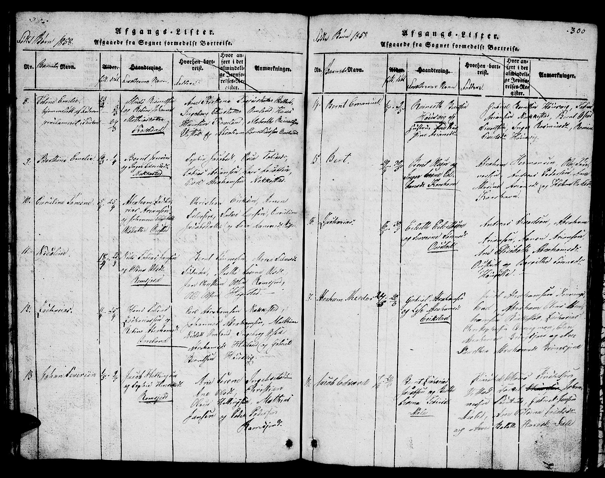 Lyngdal sokneprestkontor, AV/SAK-1111-0029/F/Fb/Fba/L0001: Parish register (copy) no. B 1, 1816-1876, p. 300