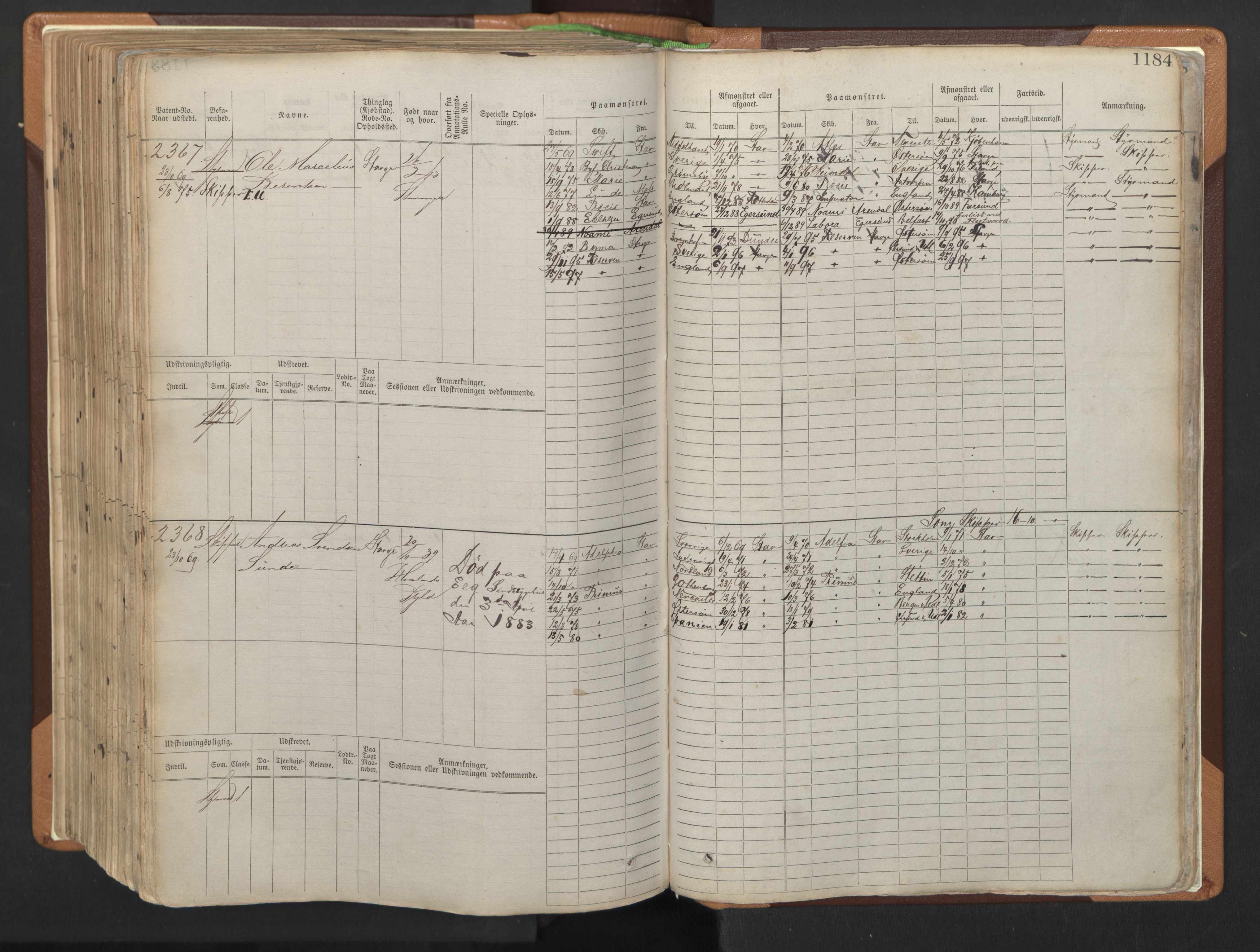 Stavanger sjømannskontor, AV/SAST-A-102006/F/Fb/Fbb/L0006: Sjøfartshovedrulle, patentnr. 1607-2402 (del 3), 1869-1880, p. 384