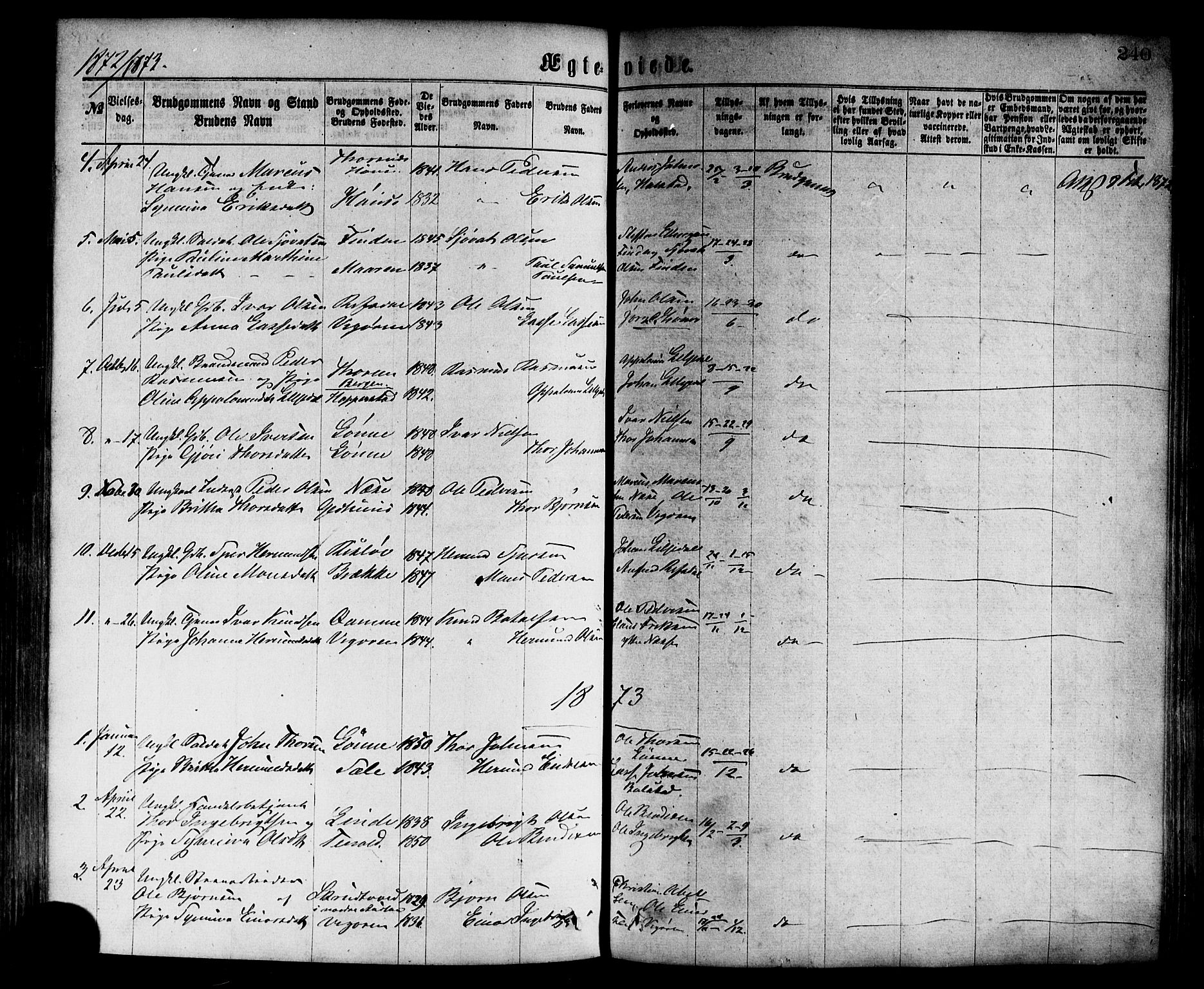 Vik sokneprestembete, SAB/A-81501: Parish register (official) no. A 9, 1866-1877, p. 240