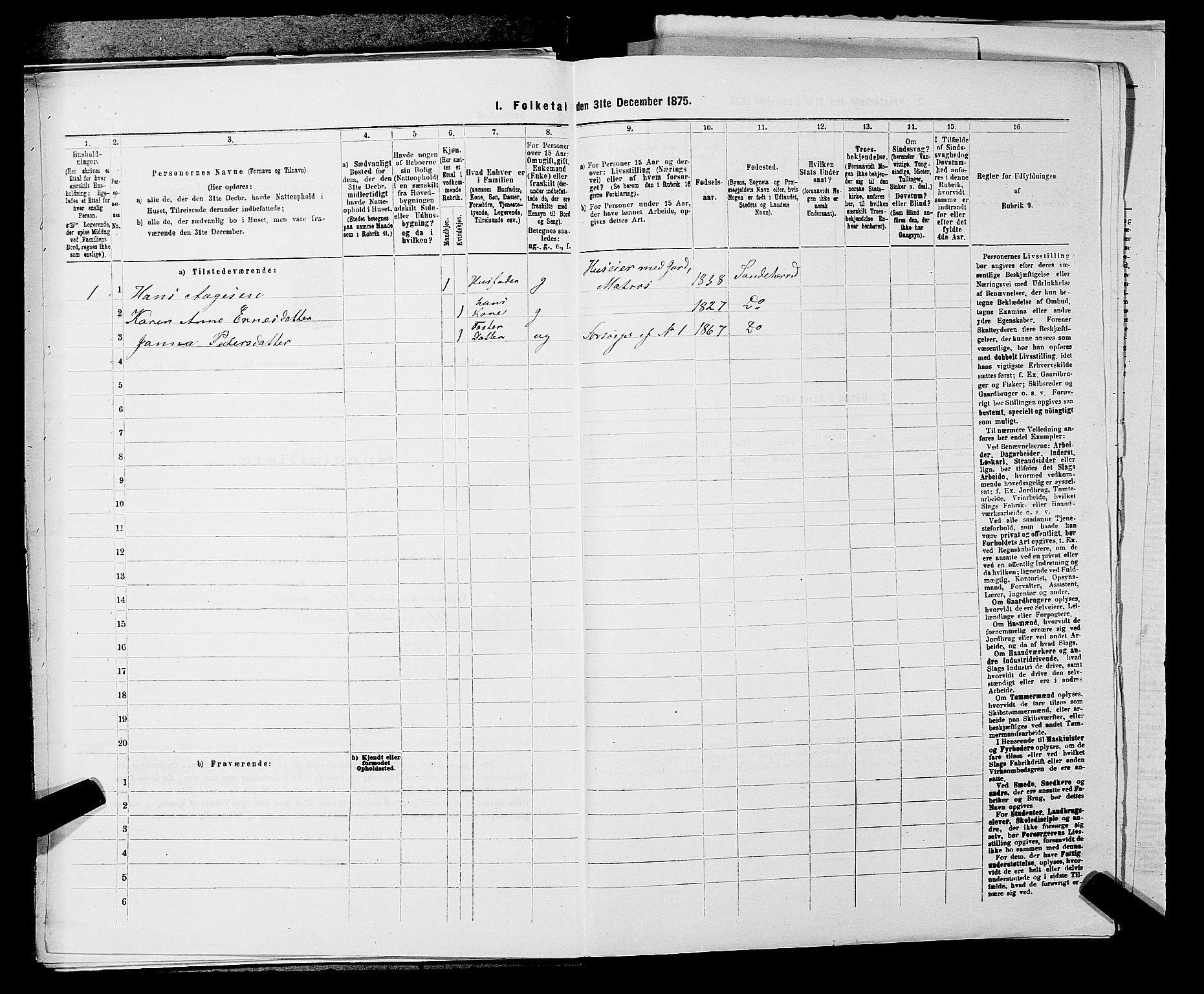 SAKO, 1875 census for 0724L Sandeherred/Sandeherred, 1875, p. 2088