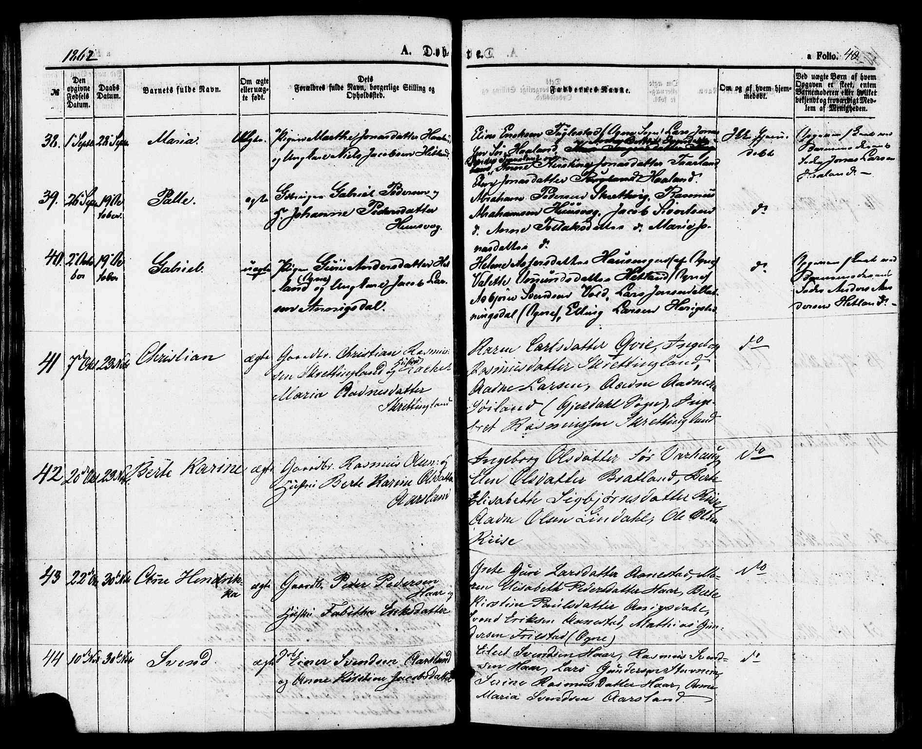 Hå sokneprestkontor, AV/SAST-A-101801/001/30BA/L0009: Parish register (official) no. A 8, 1855-1878, p. 40