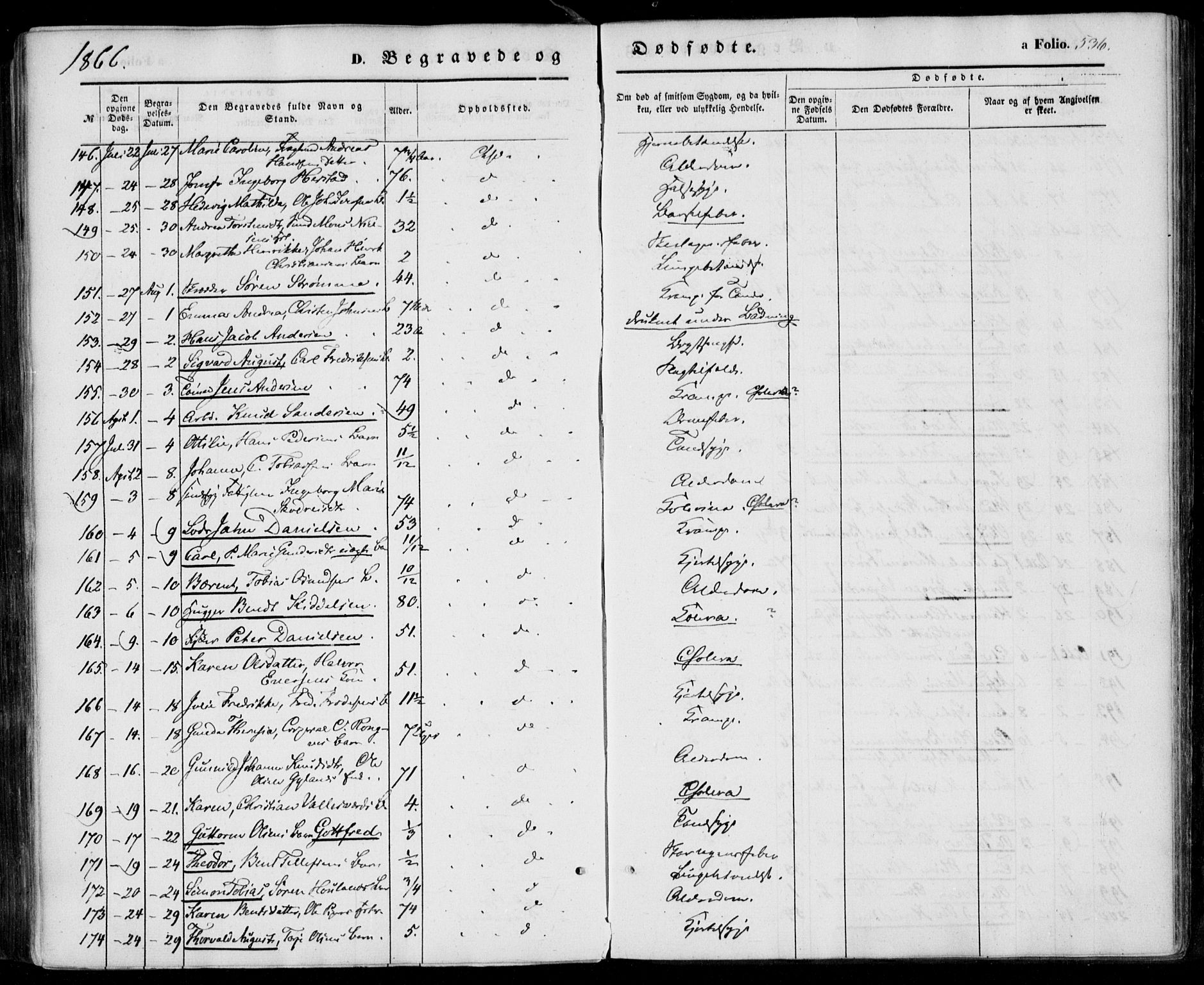 Kristiansand domprosti, SAK/1112-0006/F/Fa/L0014: Parish register (official) no. A 14, 1852-1867, p. 536