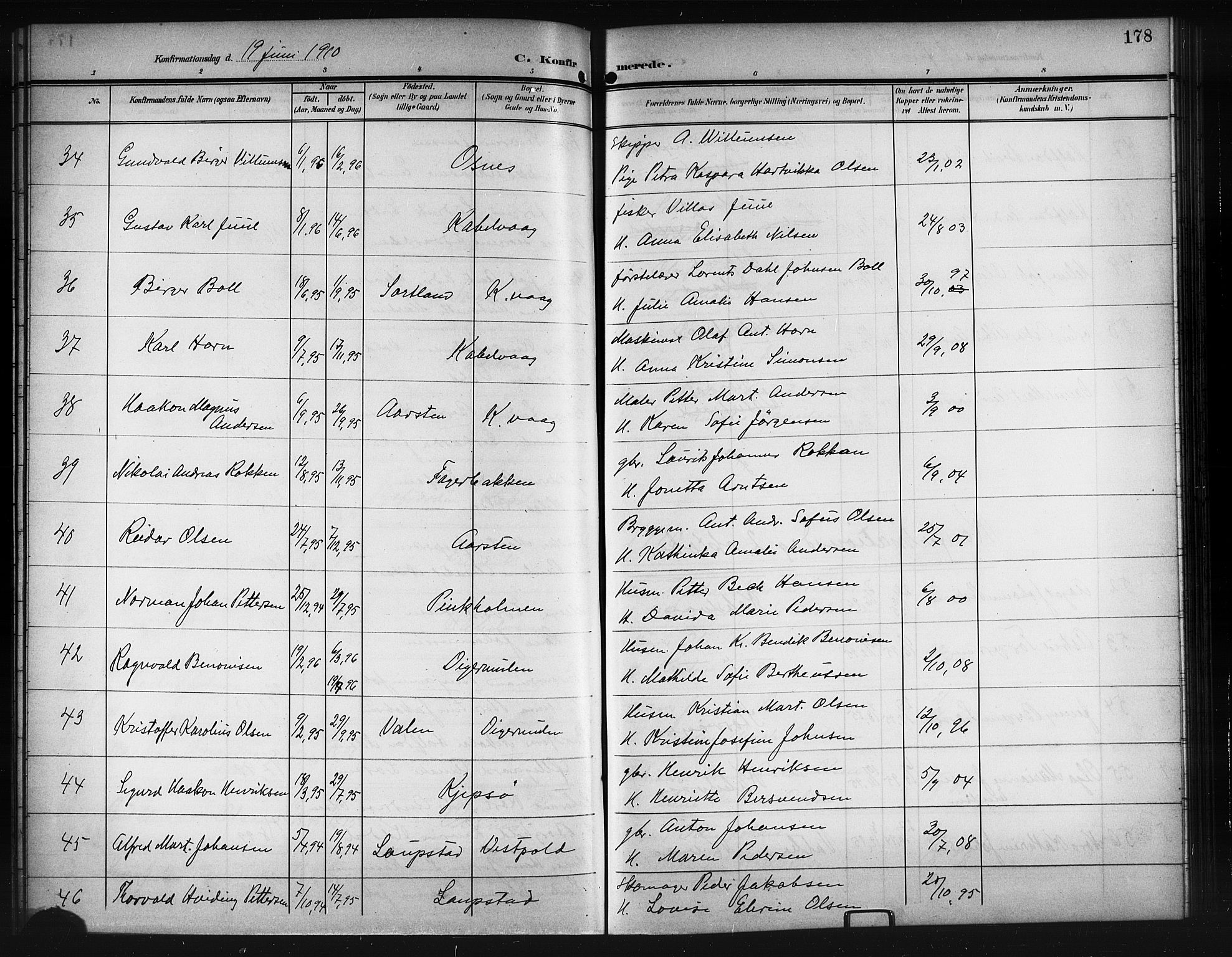 Ministerialprotokoller, klokkerbøker og fødselsregistre - Nordland, AV/SAT-A-1459/874/L1079: Parish register (copy) no. 874C08, 1907-1915, p. 178