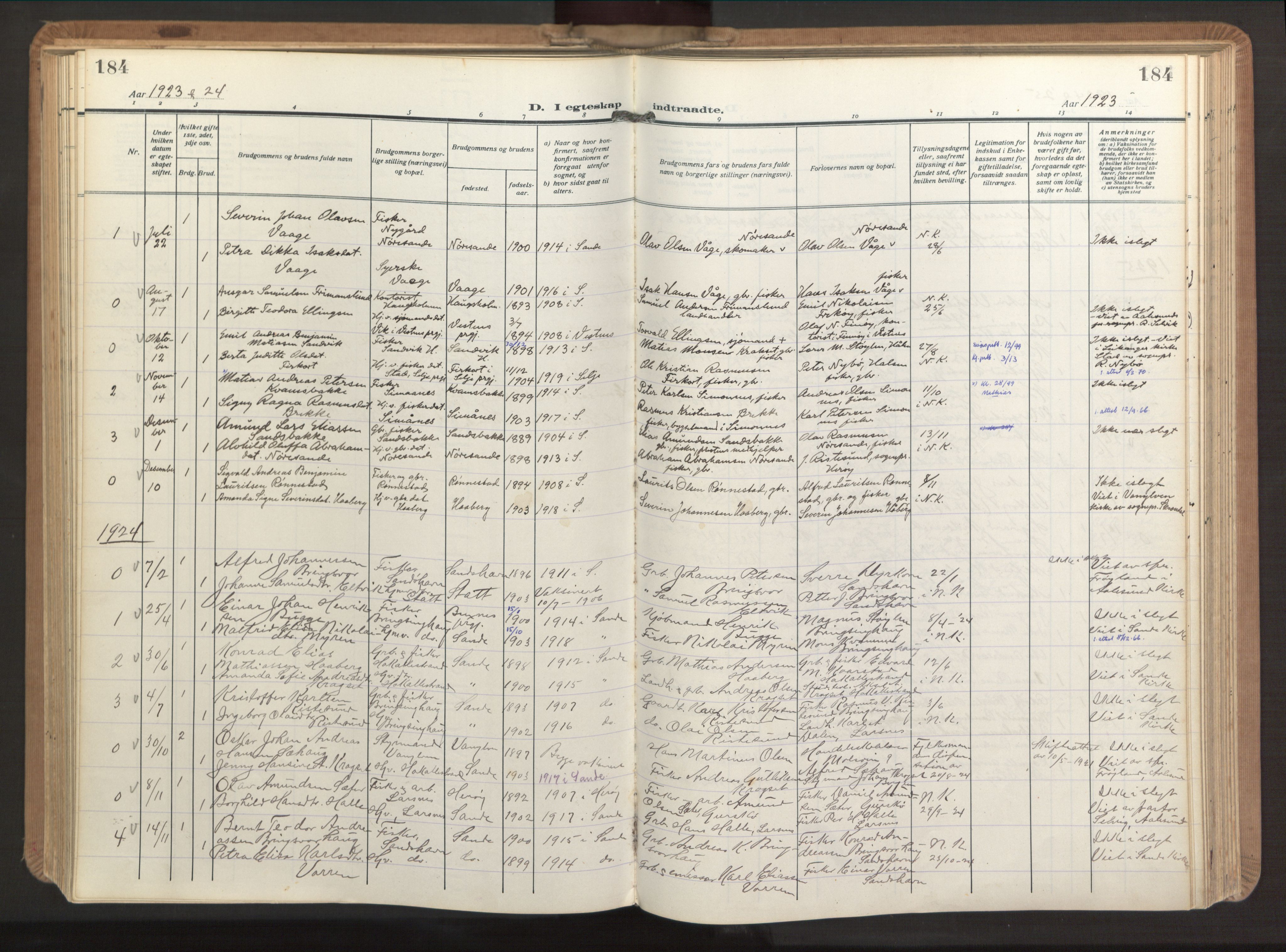 Ministerialprotokoller, klokkerbøker og fødselsregistre - Møre og Romsdal, AV/SAT-A-1454/503/L0044: Parish register (official) no. 503A12, 1918-1931, p. 184