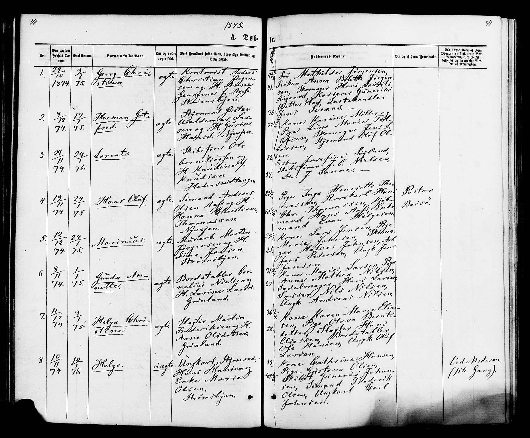 Strømsø kirkebøker, AV/SAKO-A-246/F/Fa/L0020: Parish register (official) no. I 20, 1870-1878, p. 41