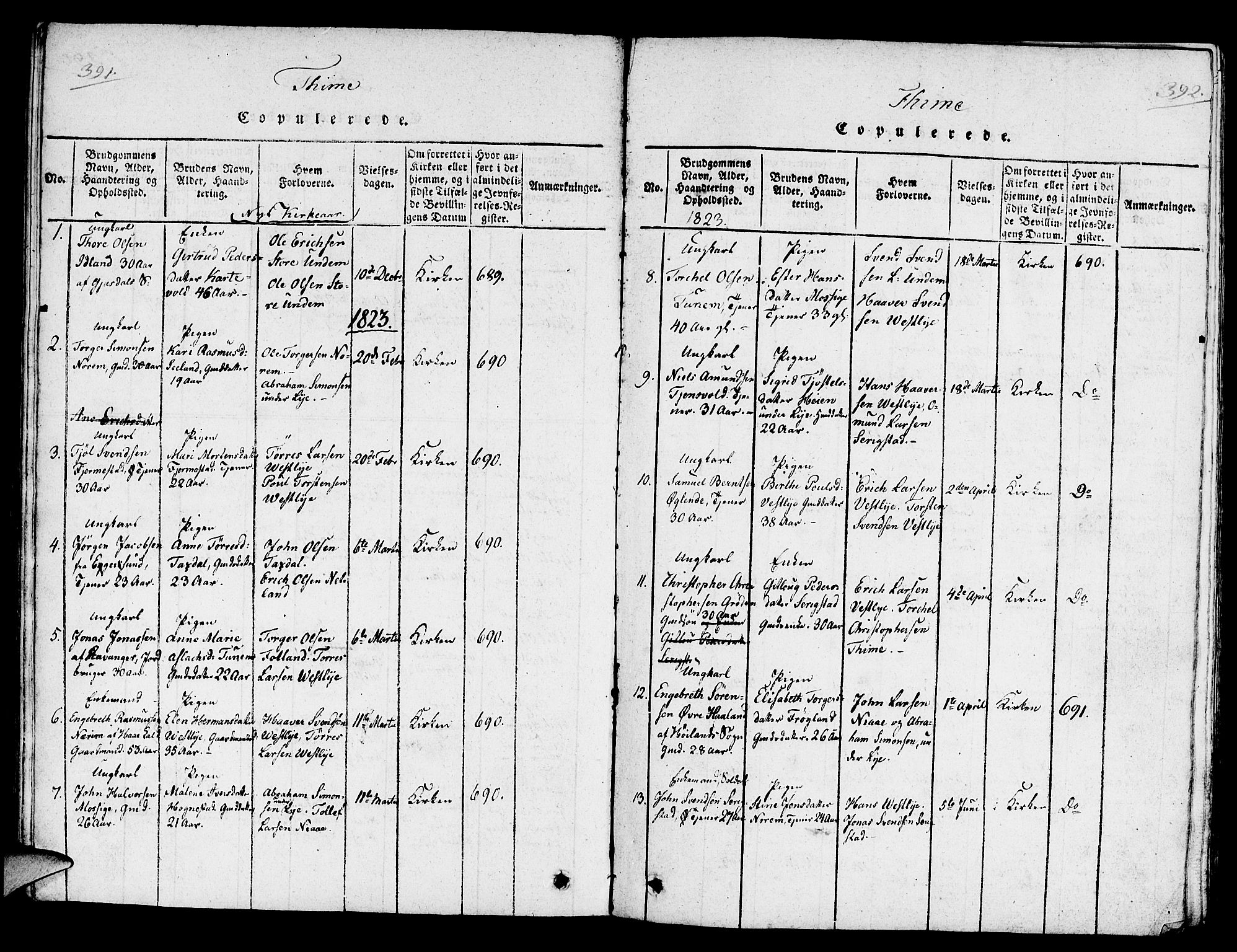 Lye sokneprestkontor, SAST/A-101794/001/30/30BA/L0003: Parish register (official) no. A 3 /1, 1816-1826, p. 391-392