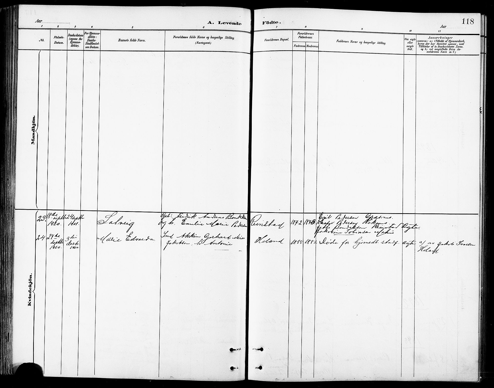 Kvæfjord sokneprestkontor, AV/SATØ-S-1323/G/Ga/Gab/L0005klokker: Parish register (copy) no. 5, 1886-1911, p. 118