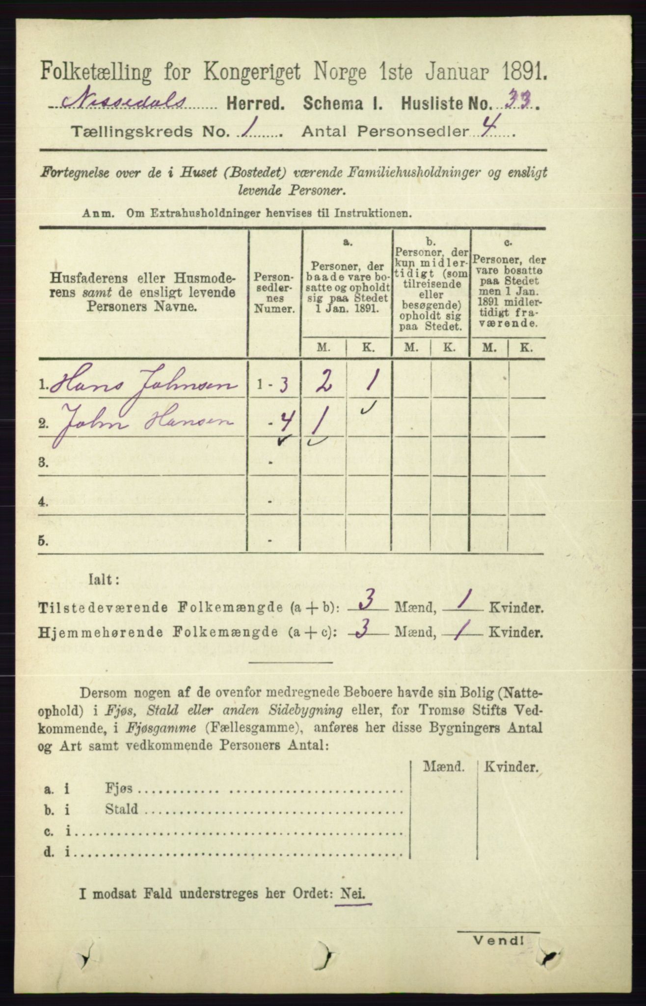 RA, 1891 census for 0830 Nissedal, 1891, p. 58