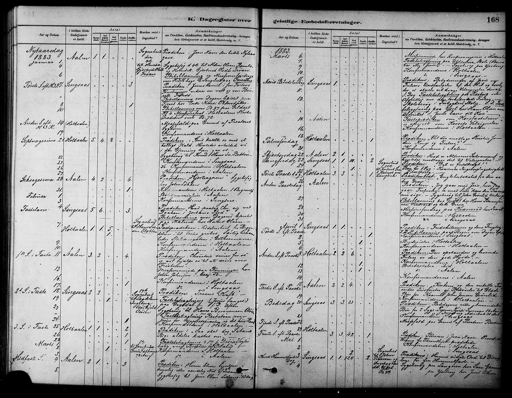 Ministerialprotokoller, klokkerbøker og fødselsregistre - Sør-Trøndelag, SAT/A-1456/685/L0972: Parish register (official) no. 685A09, 1879-1890, p. 168