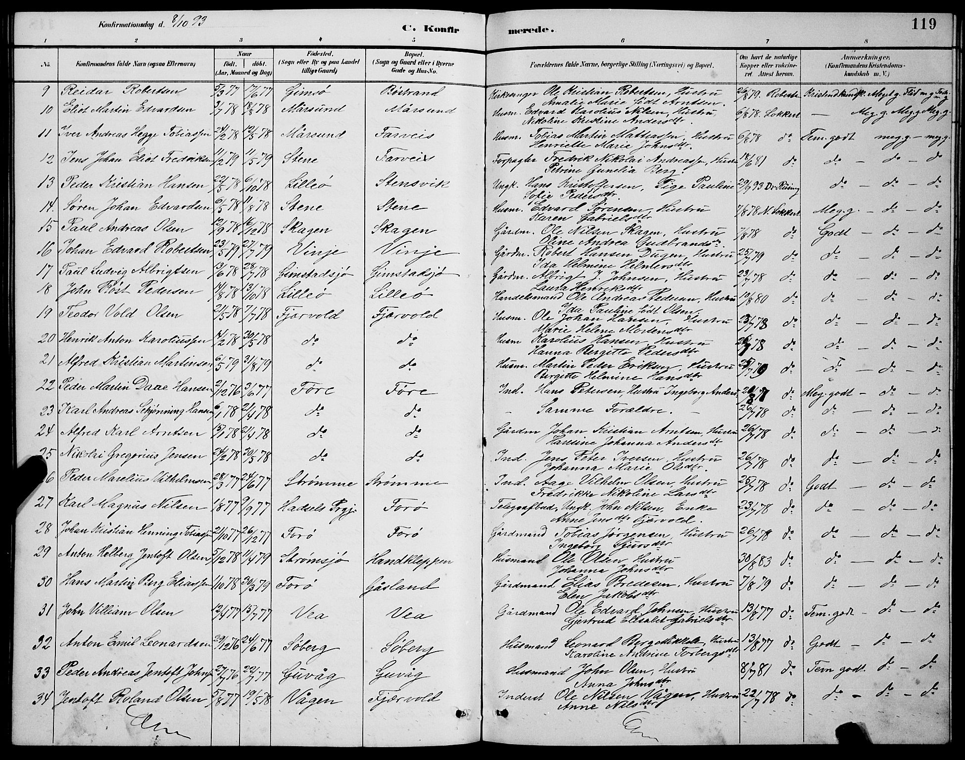 Ministerialprotokoller, klokkerbøker og fødselsregistre - Nordland, SAT/A-1459/891/L1315: Parish register (copy) no. 891C04, 1886-1893, p. 119