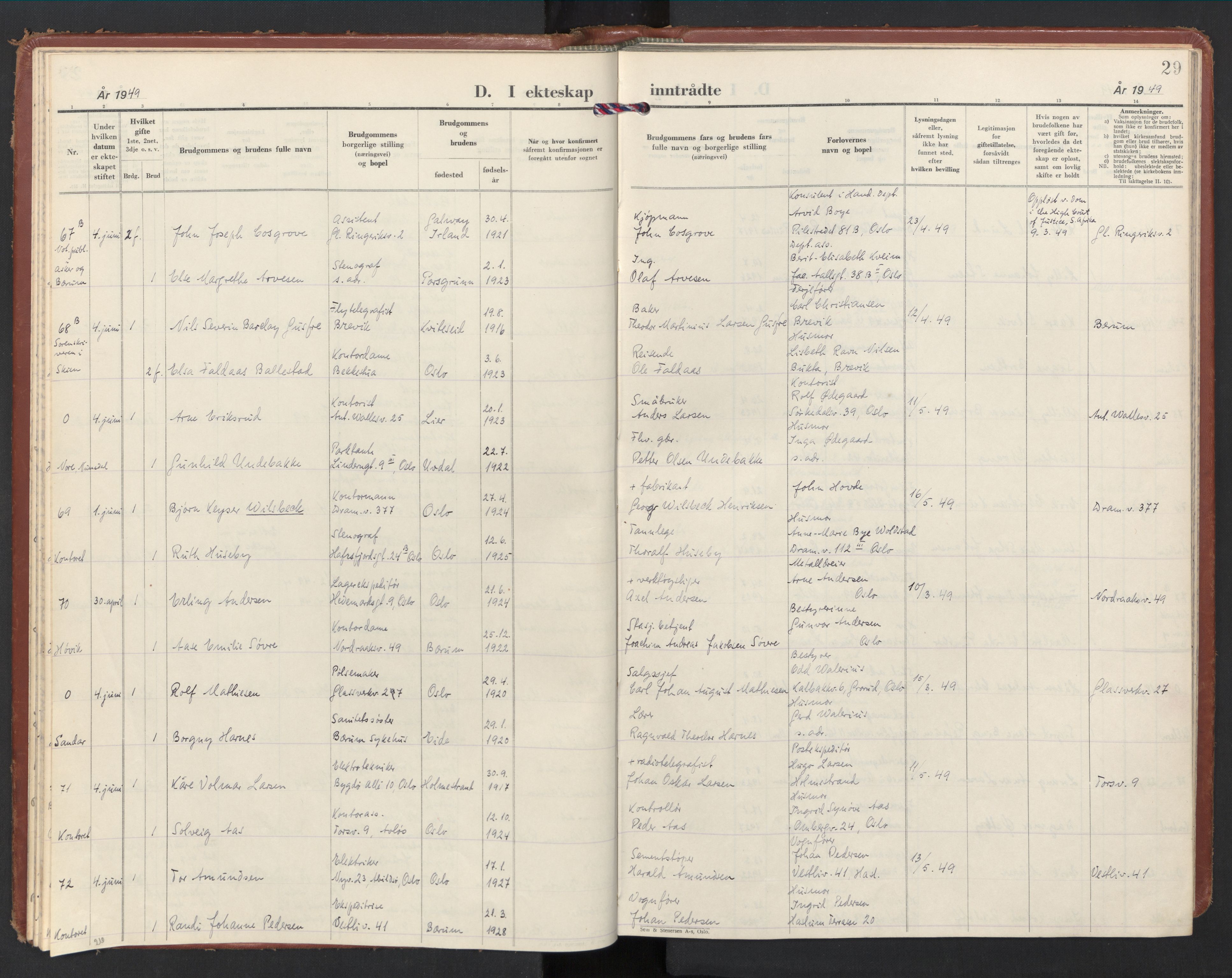 Østre Bærum prestekontor Kirkebøker, AV/SAO-A-10887/F/Fa/L0011: Parish register (official) no. 11, 1948-1956, p. 29