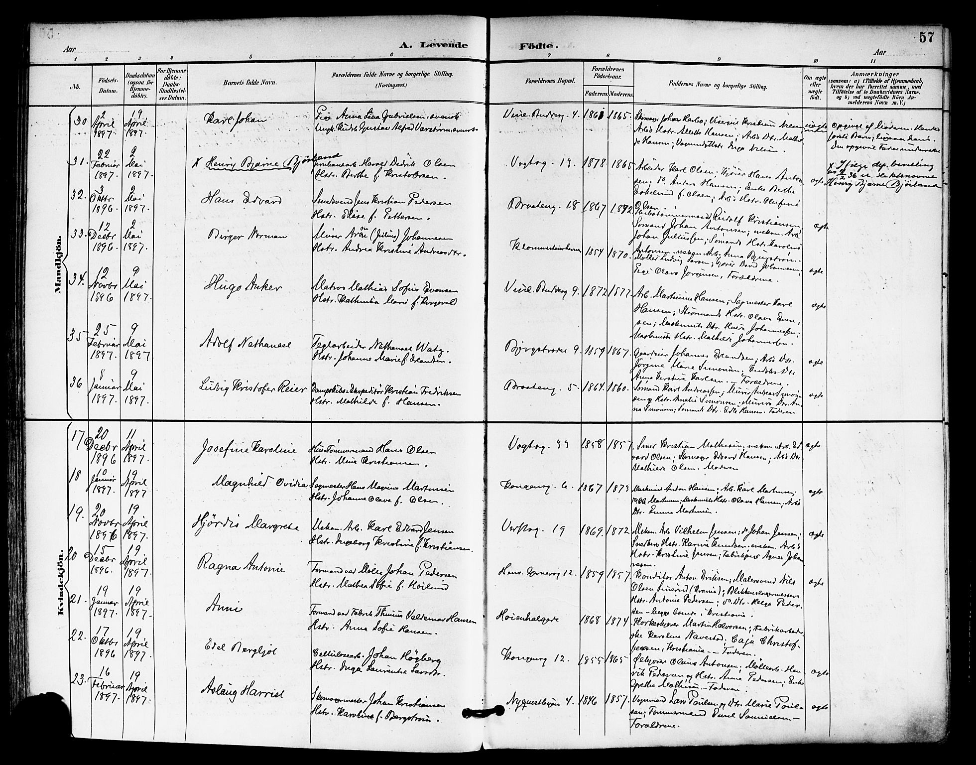Moss prestekontor Kirkebøker, AV/SAO-A-2003/F/Fb/L0003: Parish register (official) no. II 3, 1894-1901, p. 57